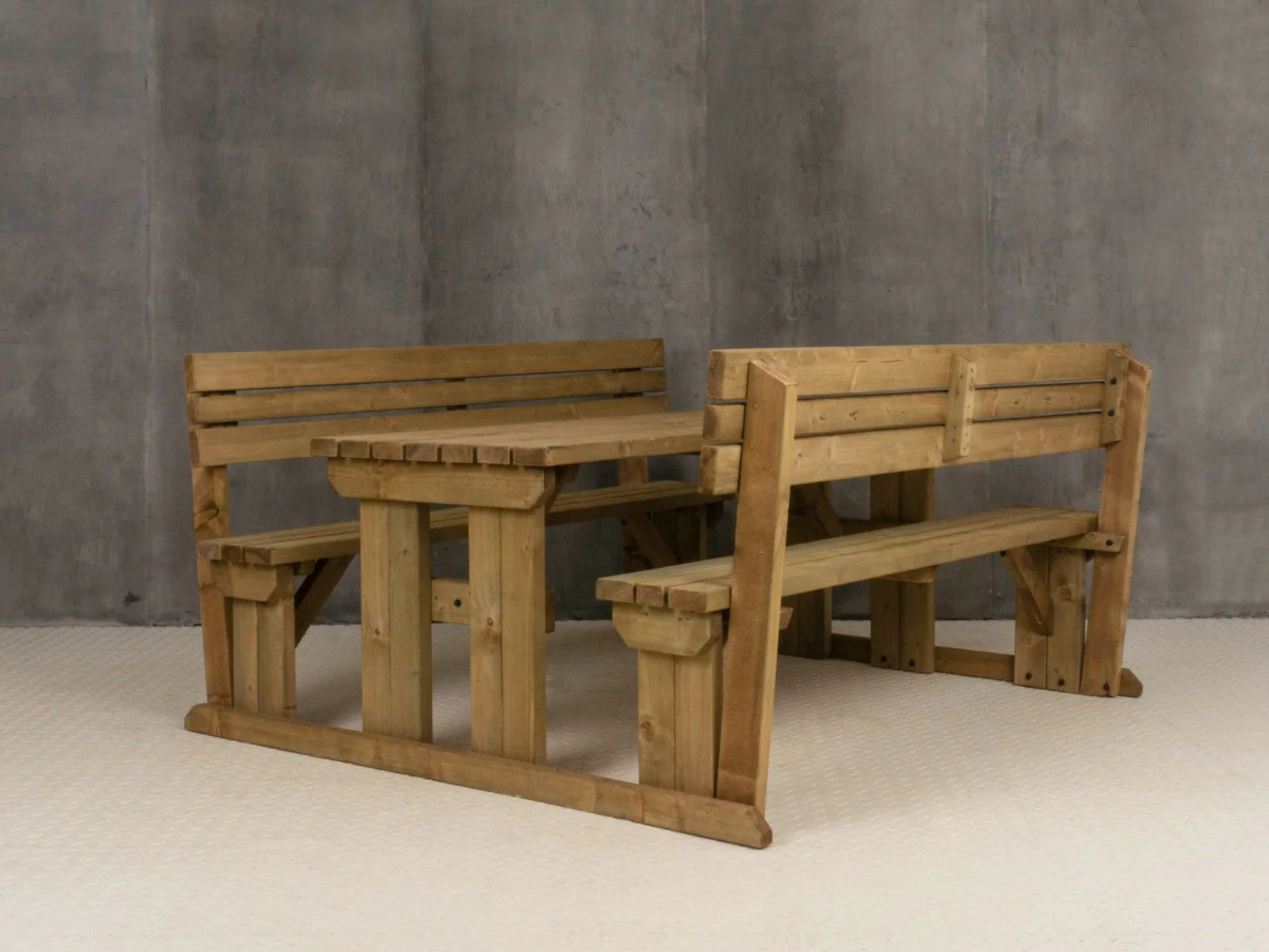 Alders Picnic Table Benches Set With Backrest - Rustic Finish - Image 11