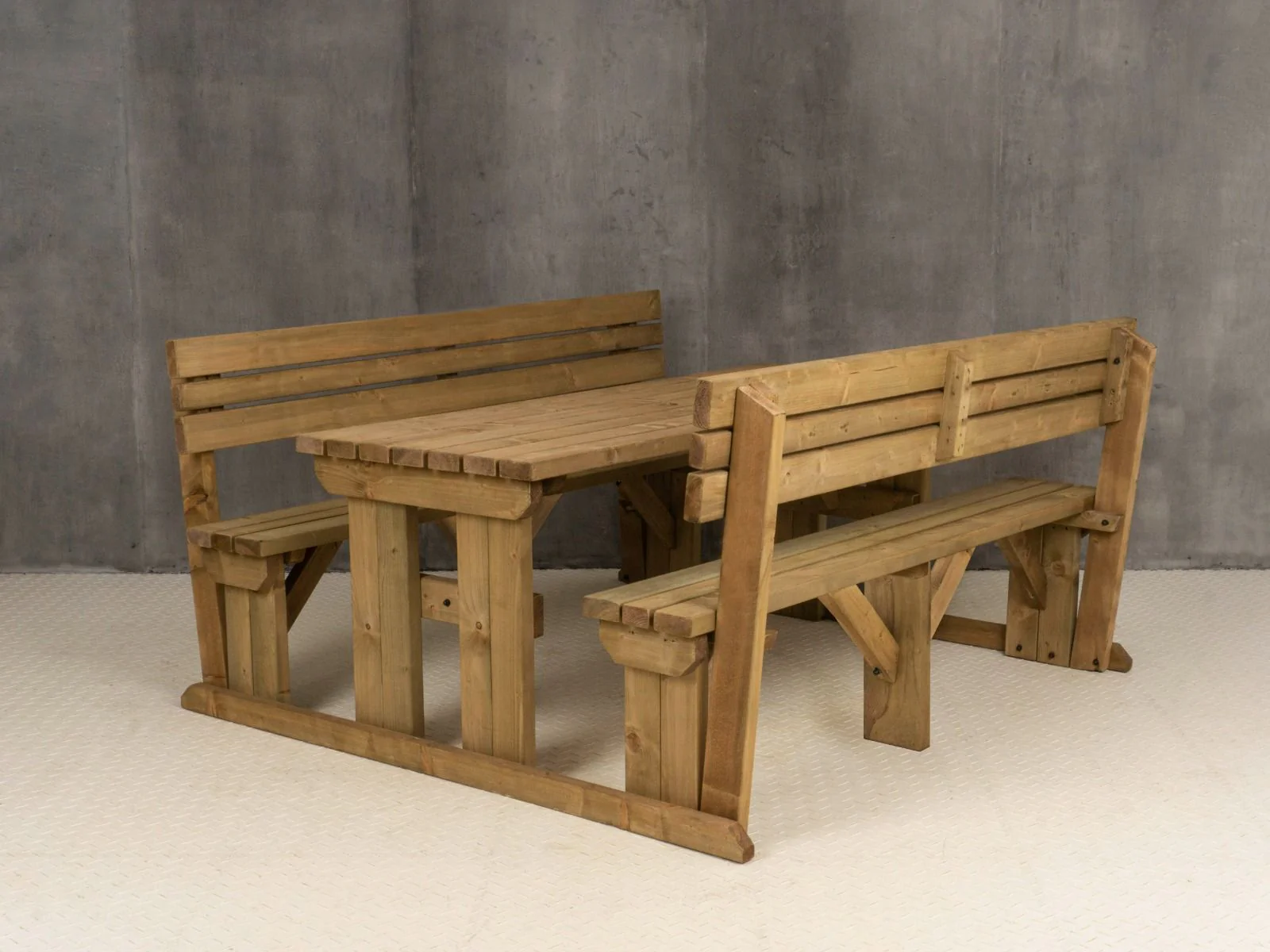 Alders Picnic Table Benches Set With Backrest - Rustic Finish - Image 14