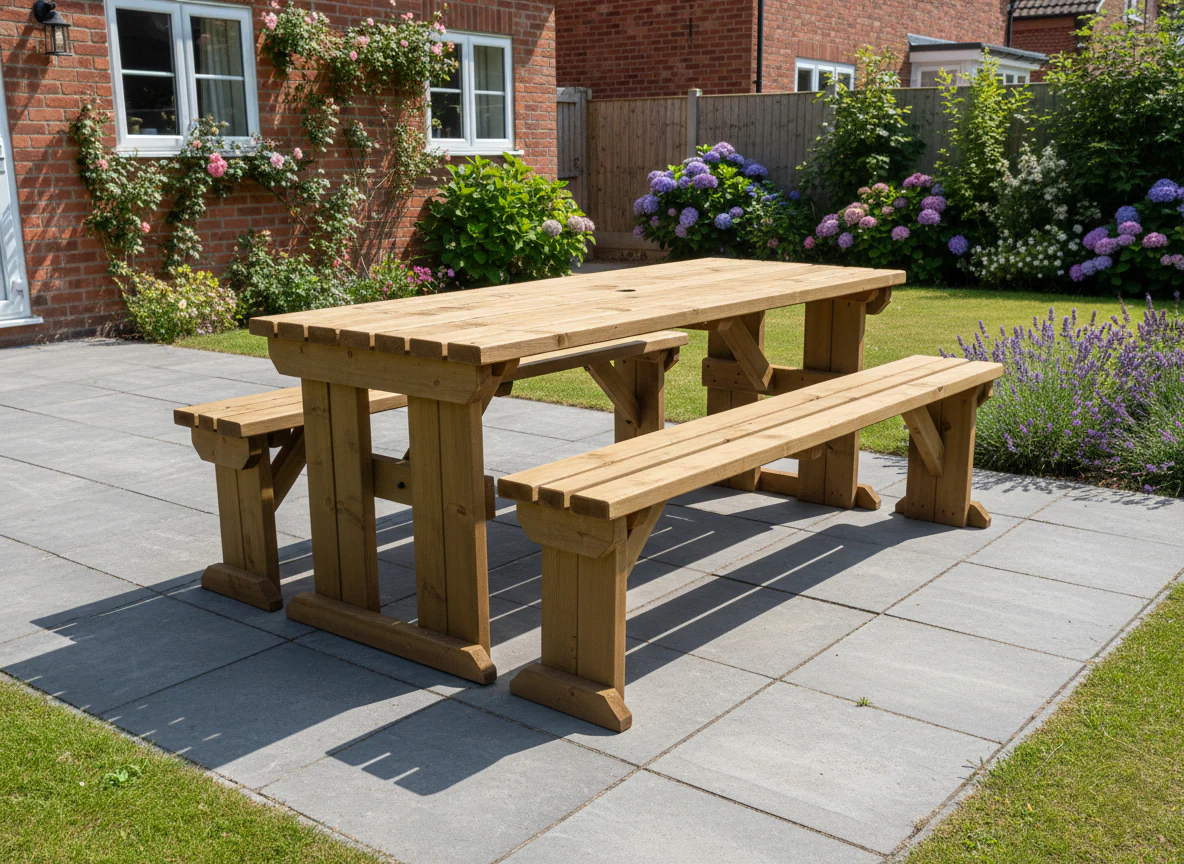Aspen Picnic Table and Benches Set - Rustic Finish - Image 4