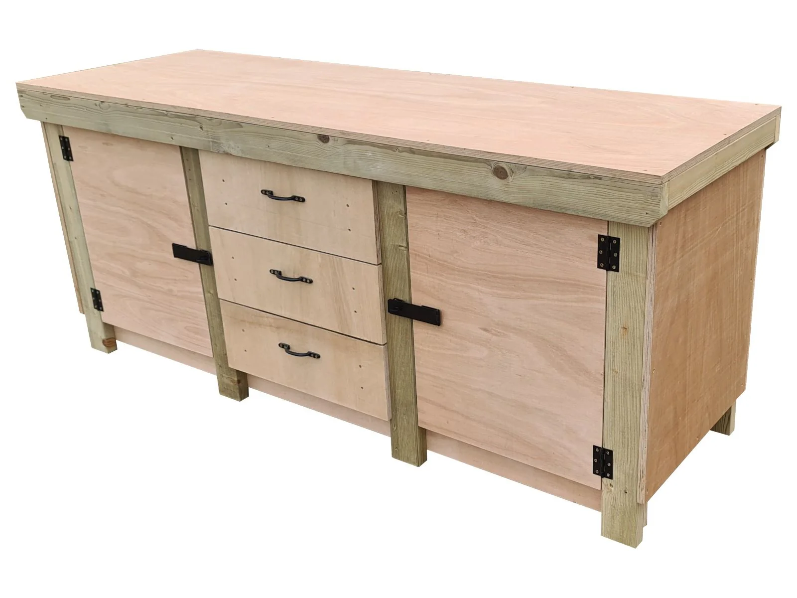 Eucalyptus top workbench with drawers and double lockable cupboard (V.8) with double shelf - Image 5