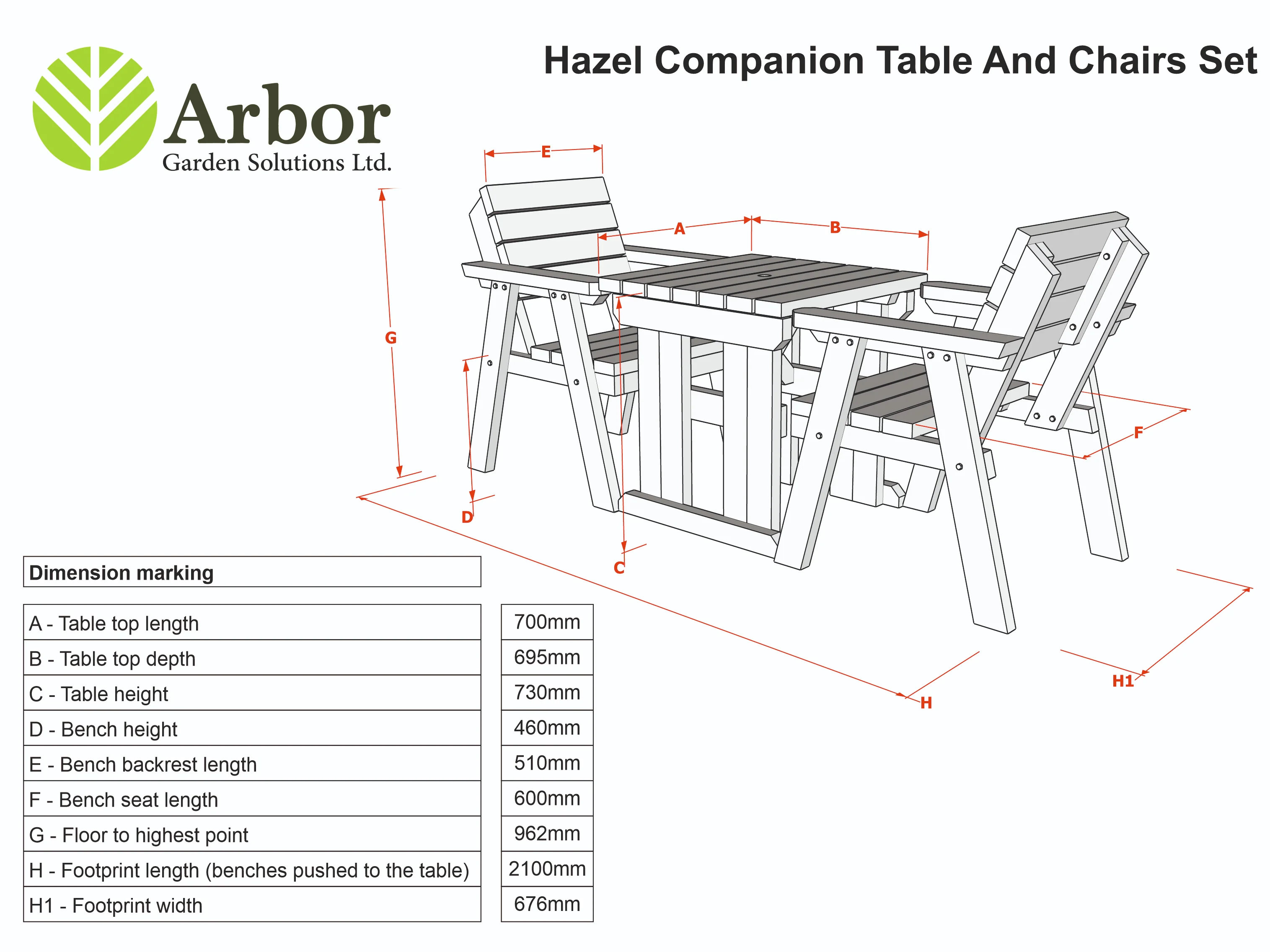 Hazels Companion Table And Chairs Set, Wooden Outdoor Dining Set - Rustic Finish - Image 2