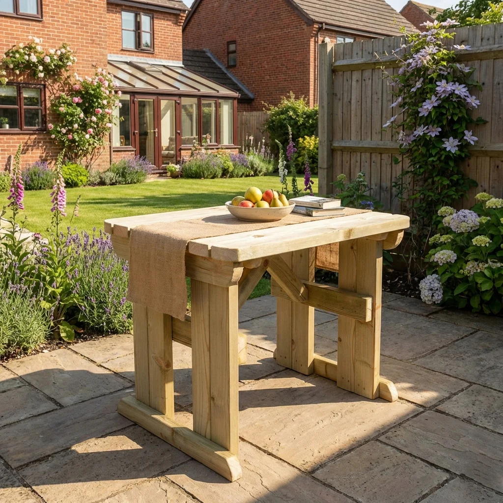 Hollies Rounded Wooden Garden Table, Outdoor Picnic Dining Desk - Image 4