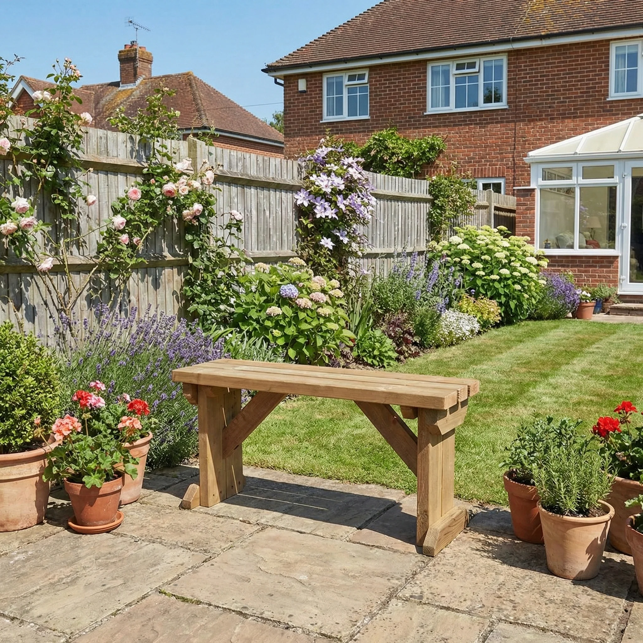 Hollies Wooden Garden Bench, Outdoor Fence Seat - Rustic Finish - Image 4