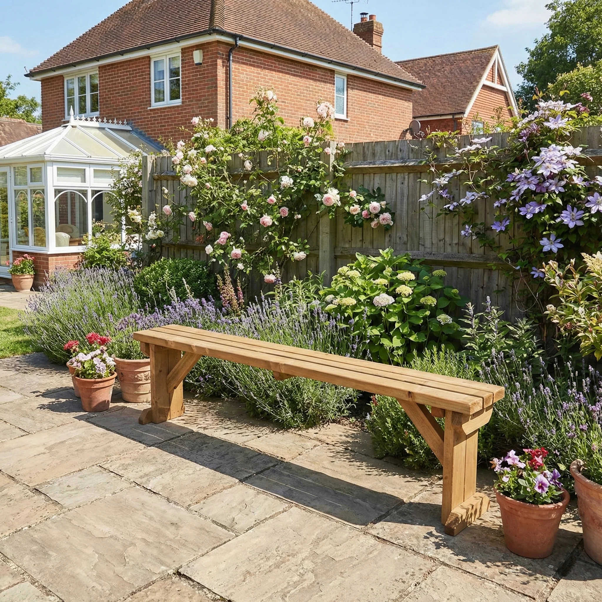 Hollies Wooden Garden Bench, Outdoor Fence Seat - Rustic Finish - Image 5