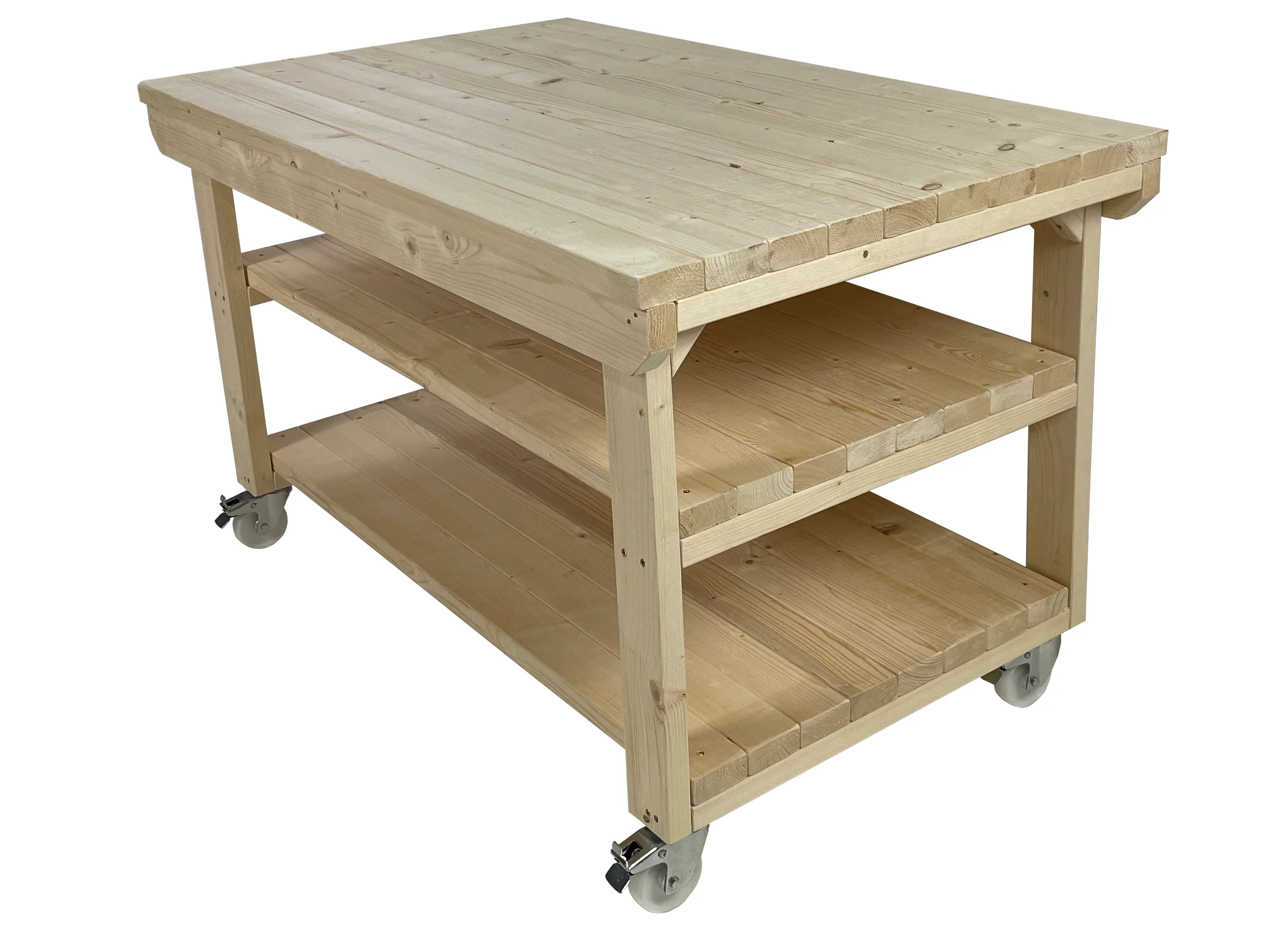 Rotem Wooden Kiln-Dry Workbench Depth-3ft With Wheels and Double Shelf - Image 6
