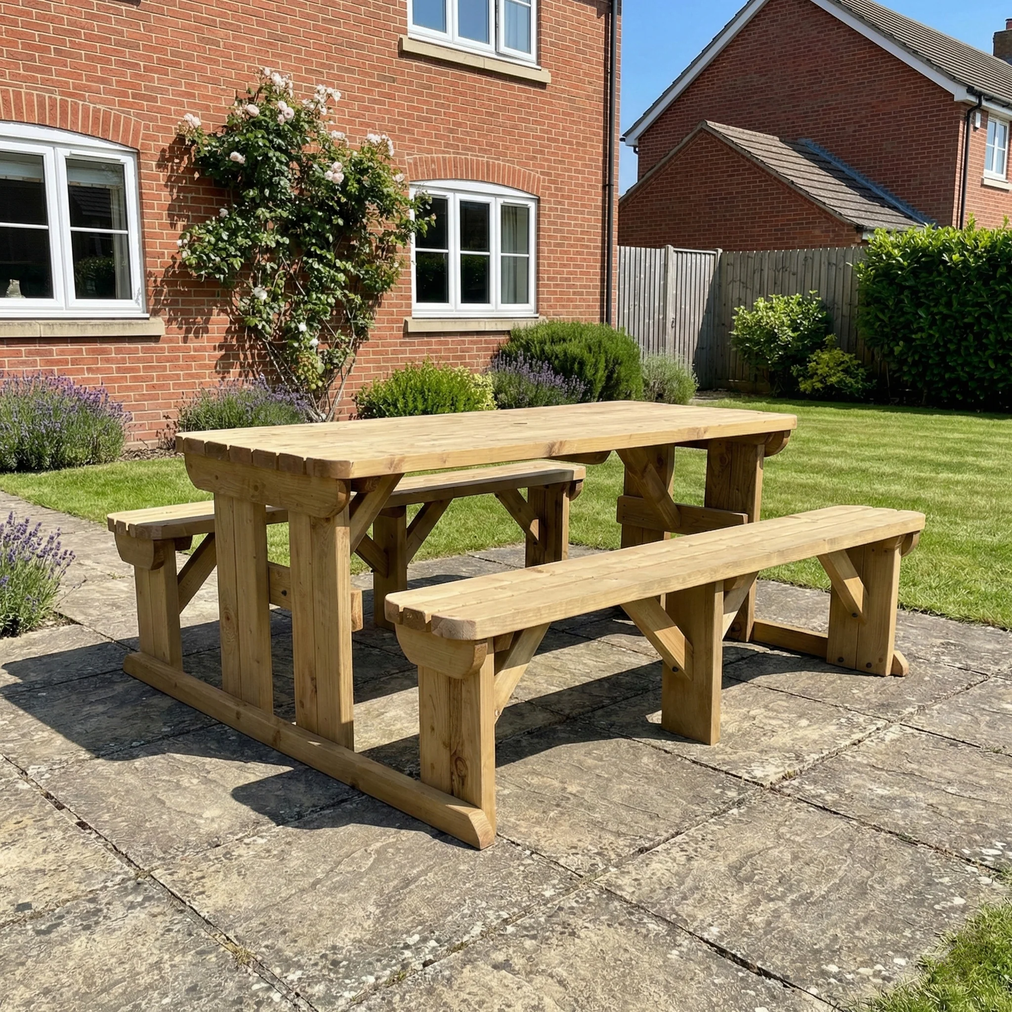 Abies Rounded Picnic Table and Benches Set - Rustic Finish - Image 4