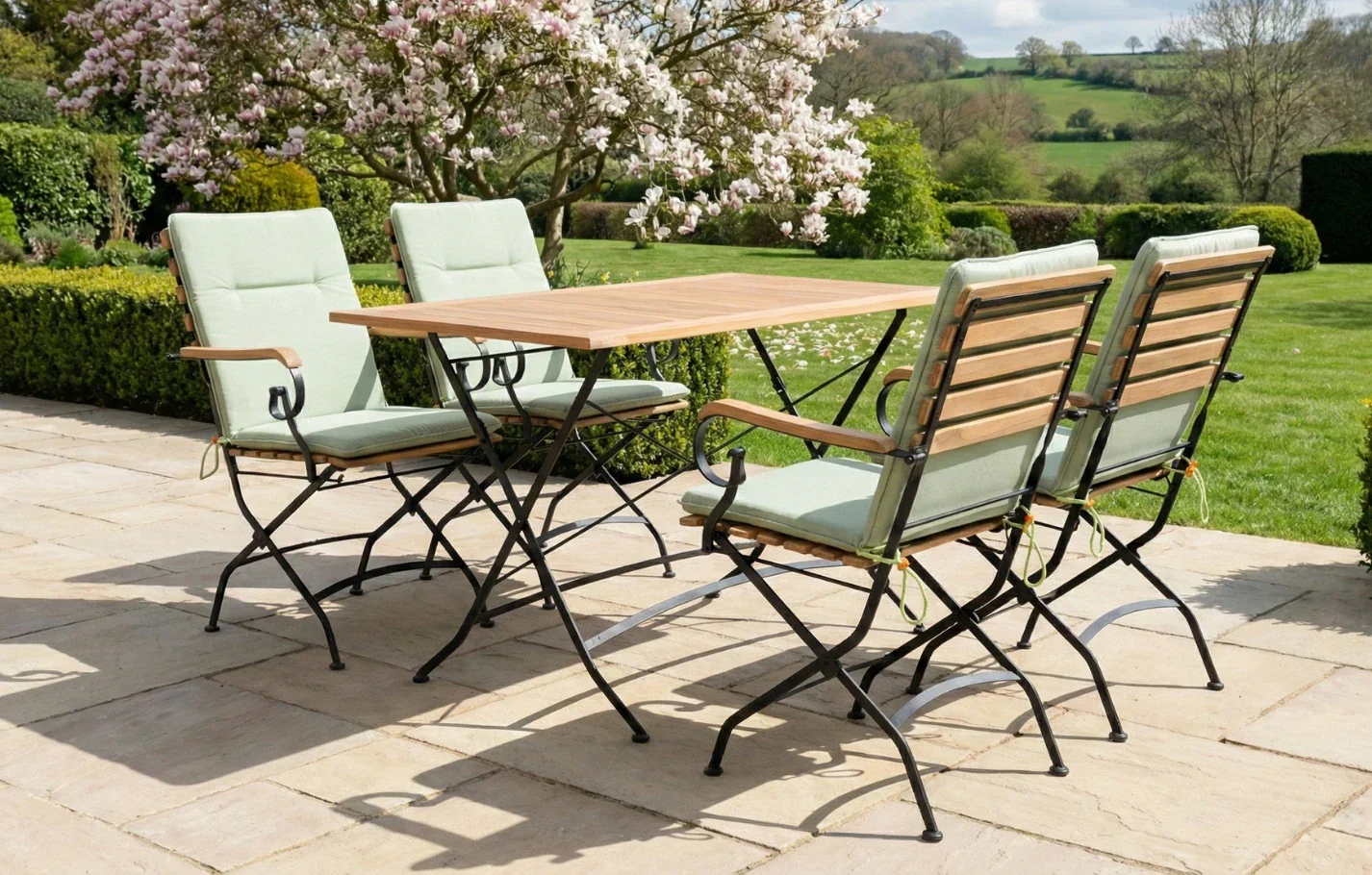 Sicily 4 Seater Teak and Wrought Iron Rectangular 120cm Garden Dining Set - Image 15