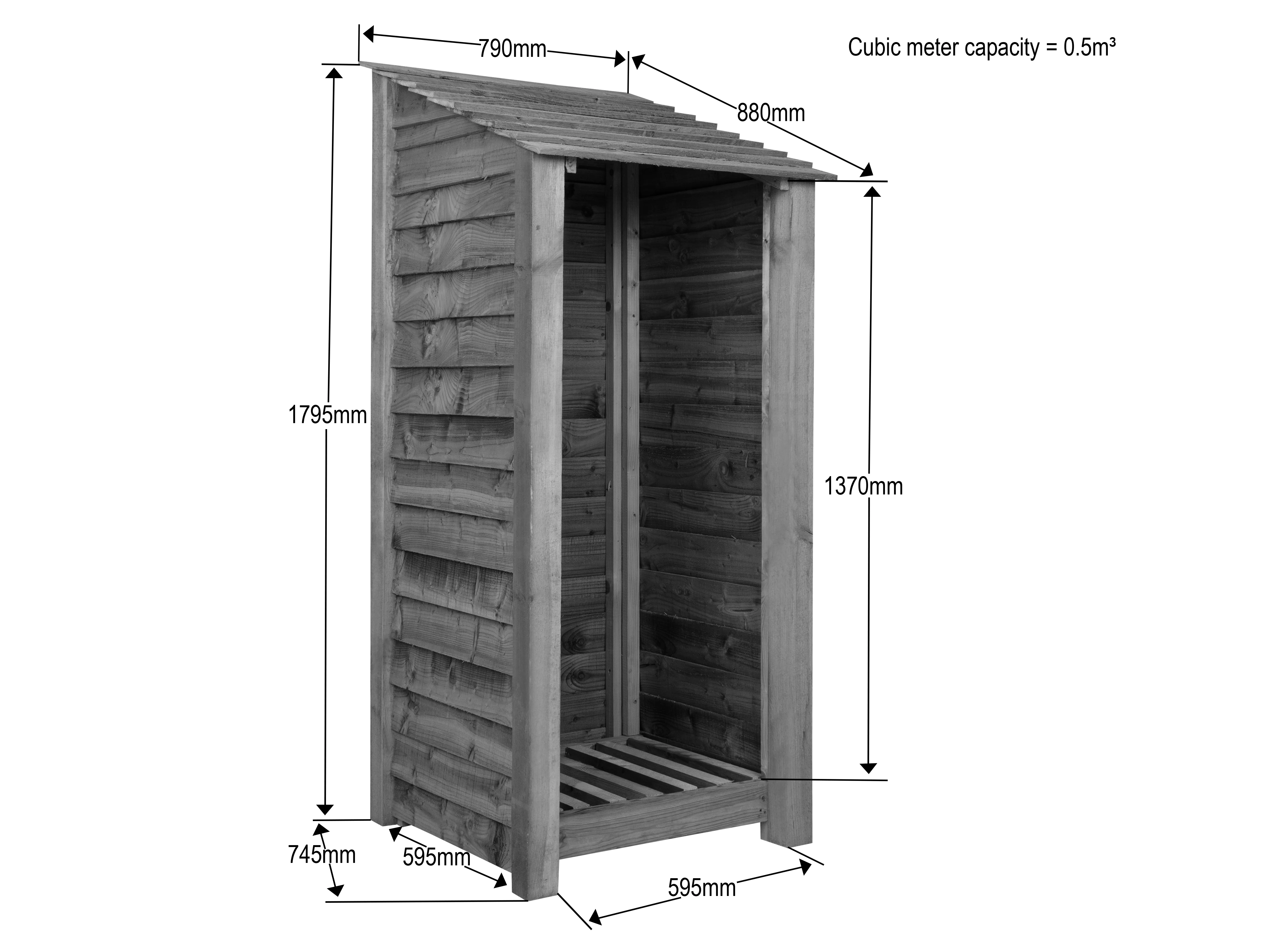 Slatted wooden log store W-79cm, H-126cm or 180cm, D-88cm - Image 8
