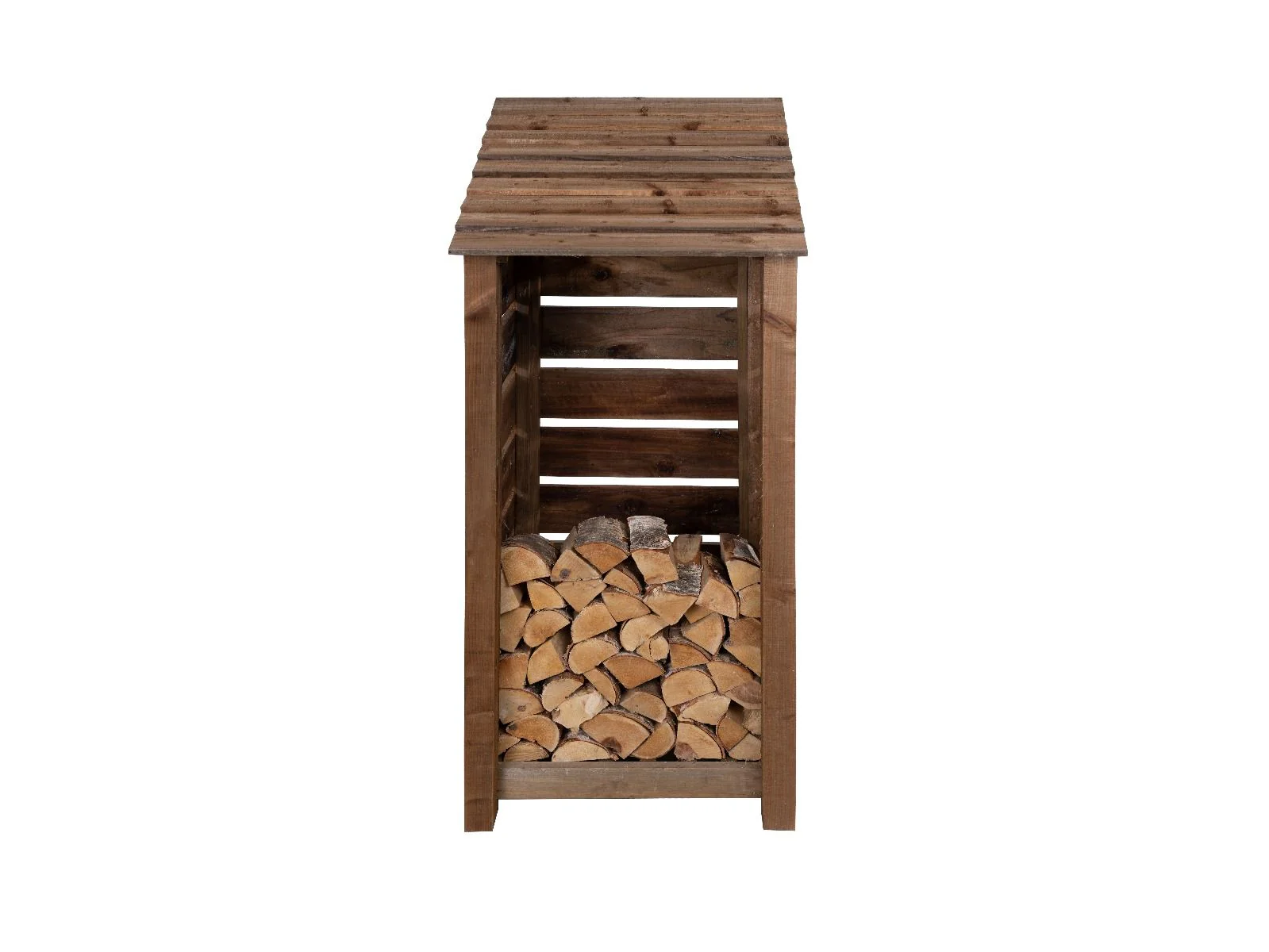 Slatted wooden log store W-79cm, H-126cm or 180cm, D-88cm - Brown Finish - Image 5