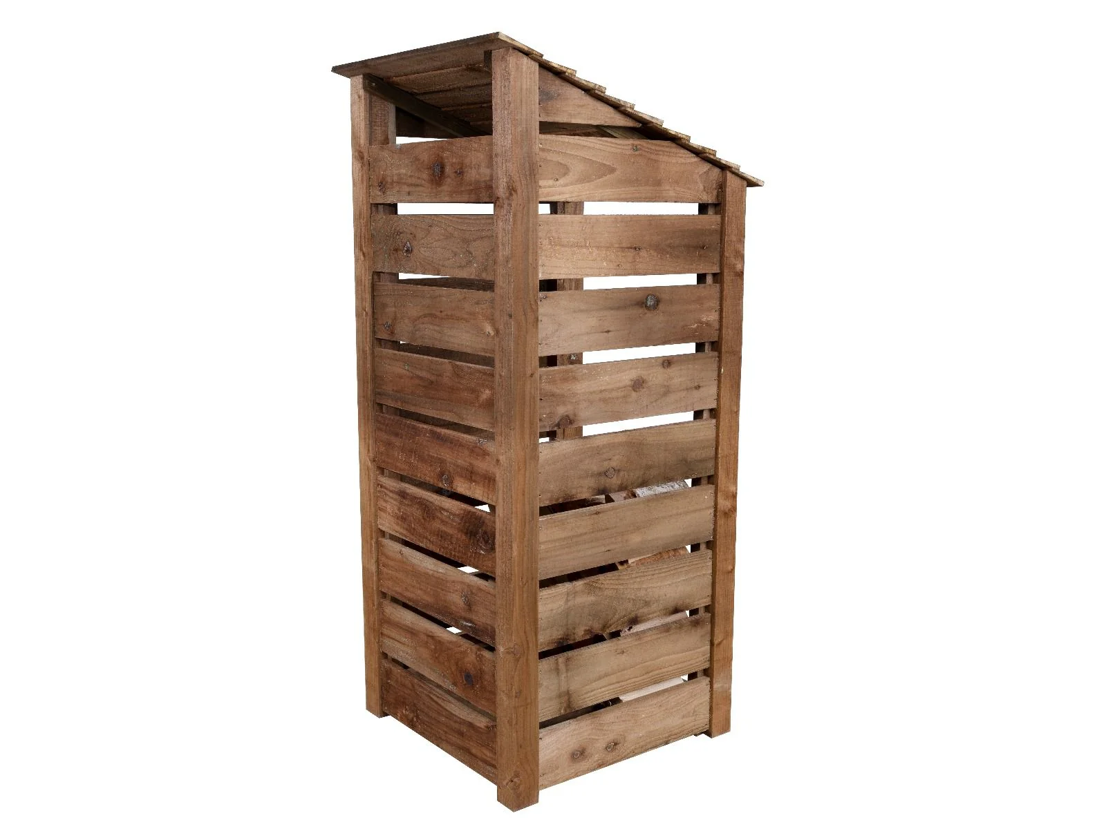 Slatted wooden log store W-79cm, H-126cm or 180cm, D-88cm - Brown Finish - Image 6