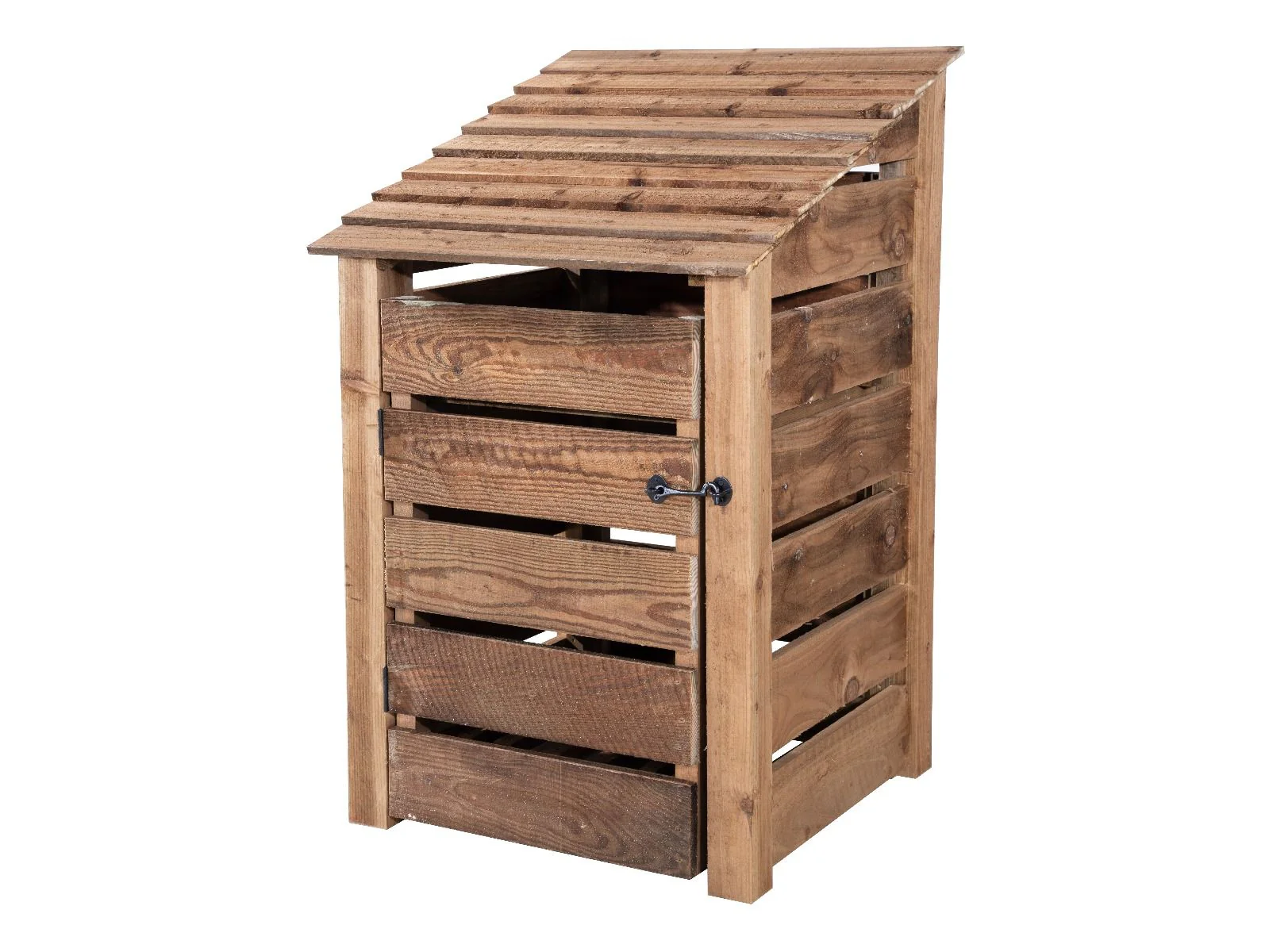 Slatted Wooden Log Store With Door W-79cm, H-126cm or 180cm, D-88cm - Brown Finish - Image 6