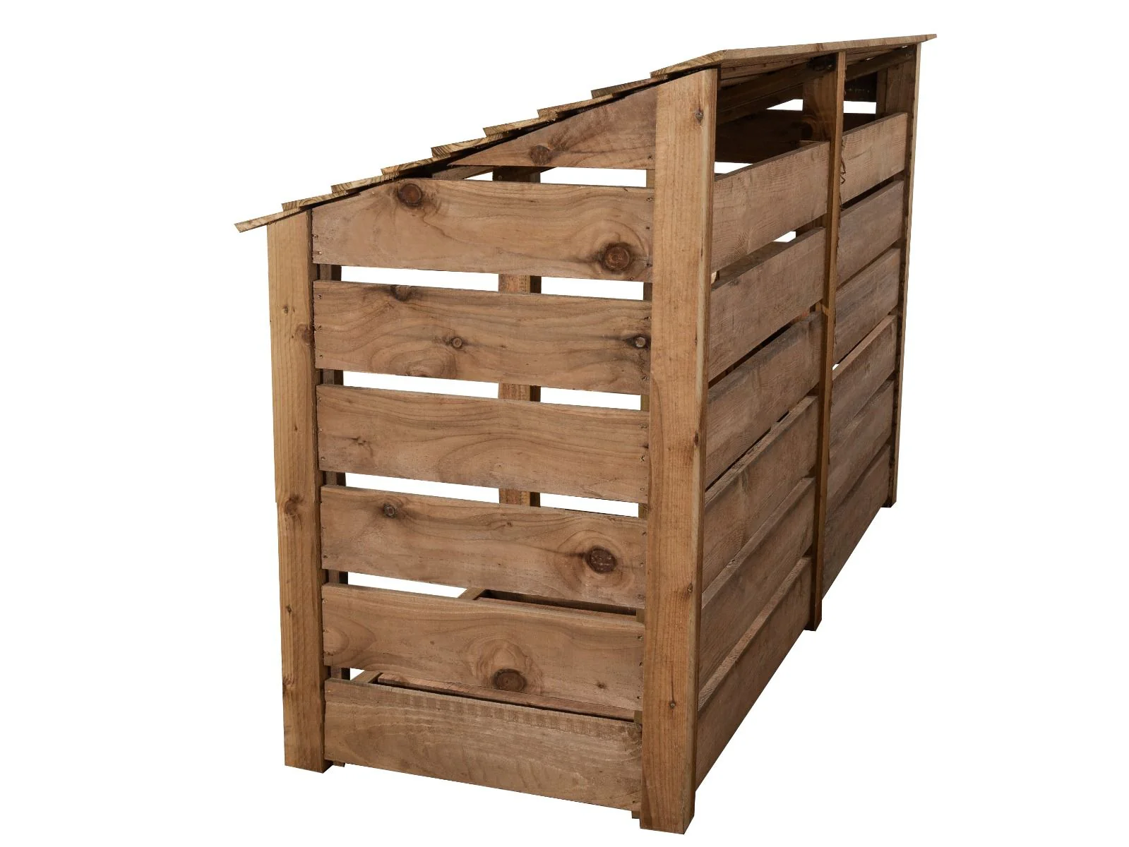 Slatted Wooden Log Store with Doors and Shelf W-227cm, H-126cm or 180cm, D-88cm - Brown Finish - Image 5