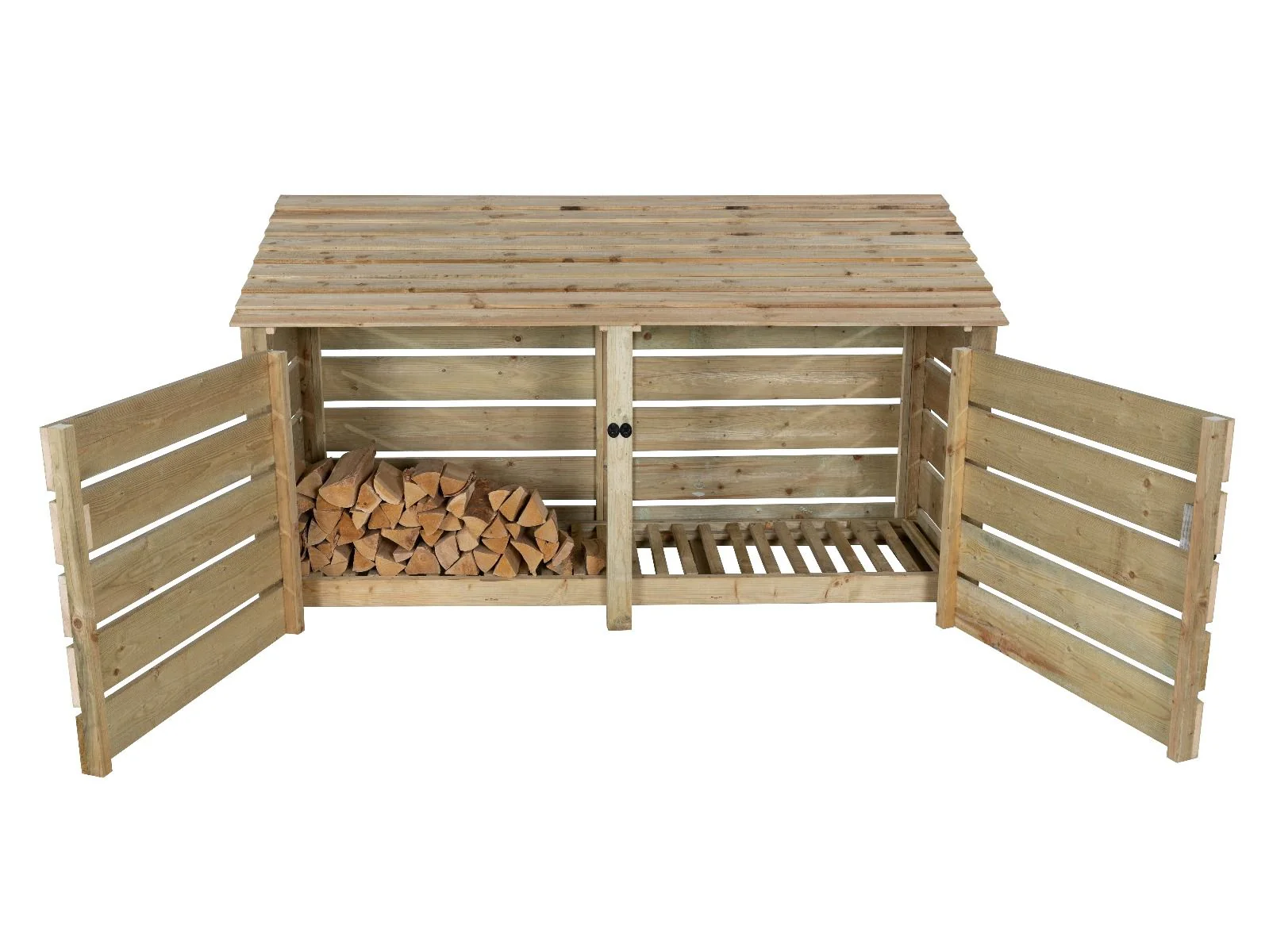 Slatted Wooden Log Store with Doors W-227cm, H-126cm or 180cm, D-88cm - Image 3