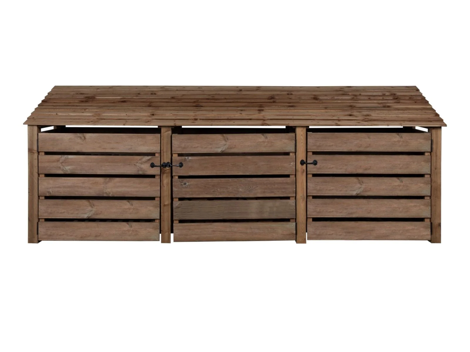 Slatted Wooden Log Store with Doors W-335cm, H-126cm or 180cm, D-88cm - Brown Finish - Image 8