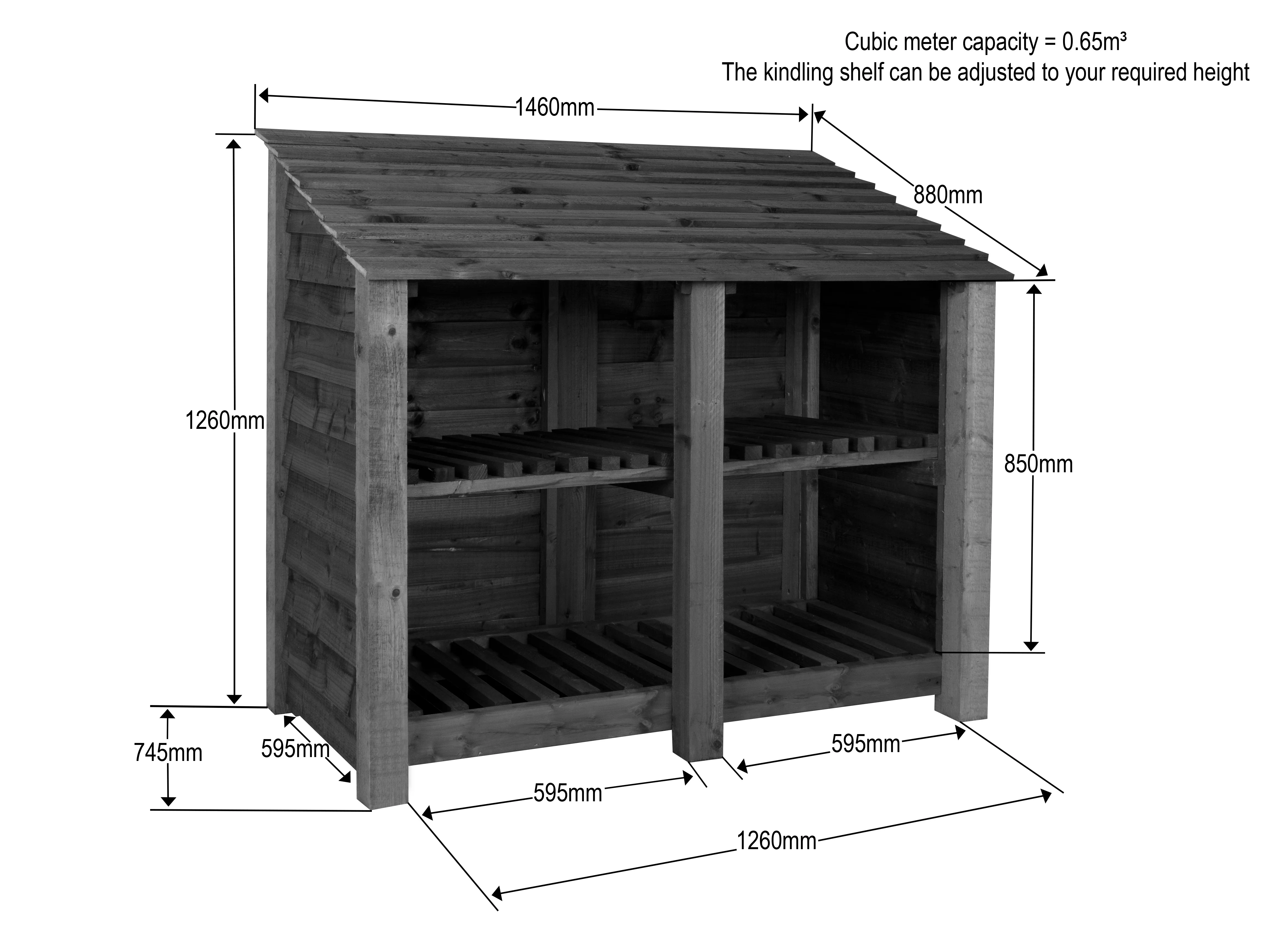 Slatted Wooden Log Store with Shelf W-146cm, H-126cm or 180cm, D-88cm - Image 7