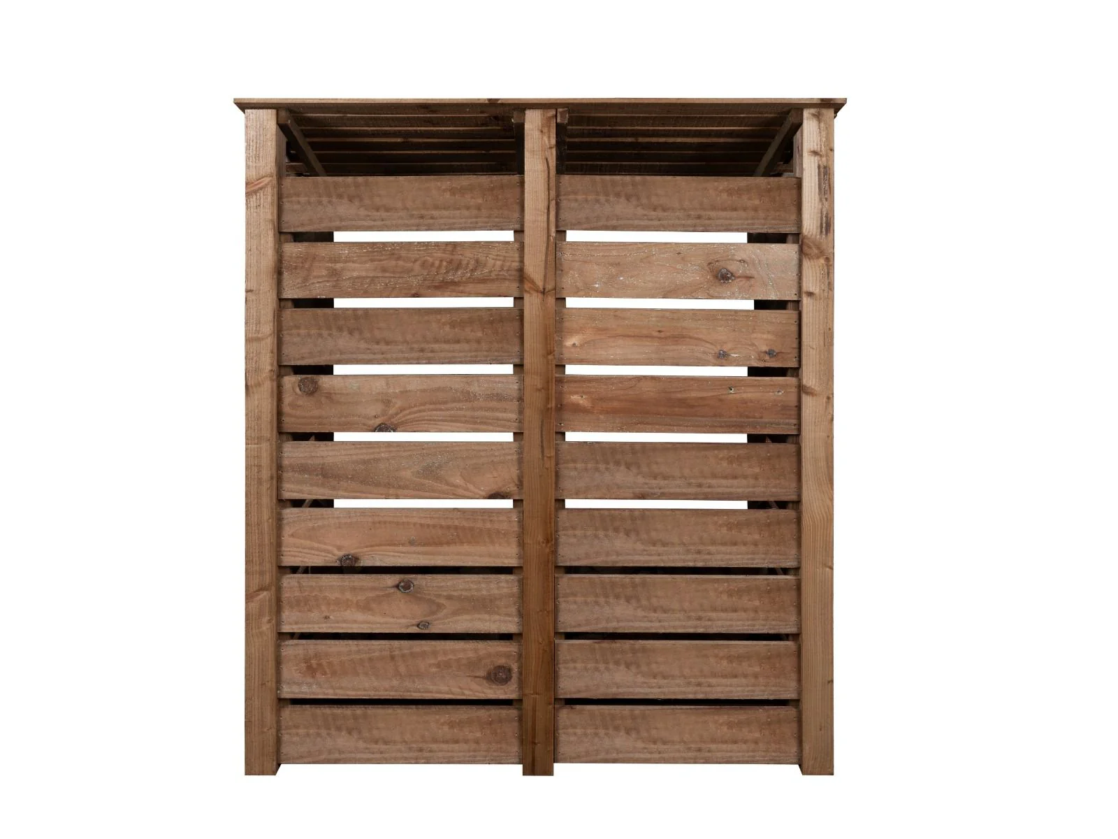 Slatted Wooden Log Store with Shelf W-146cm, H-126cm or 180cm, D-88cm - Brown Finish - Image 3