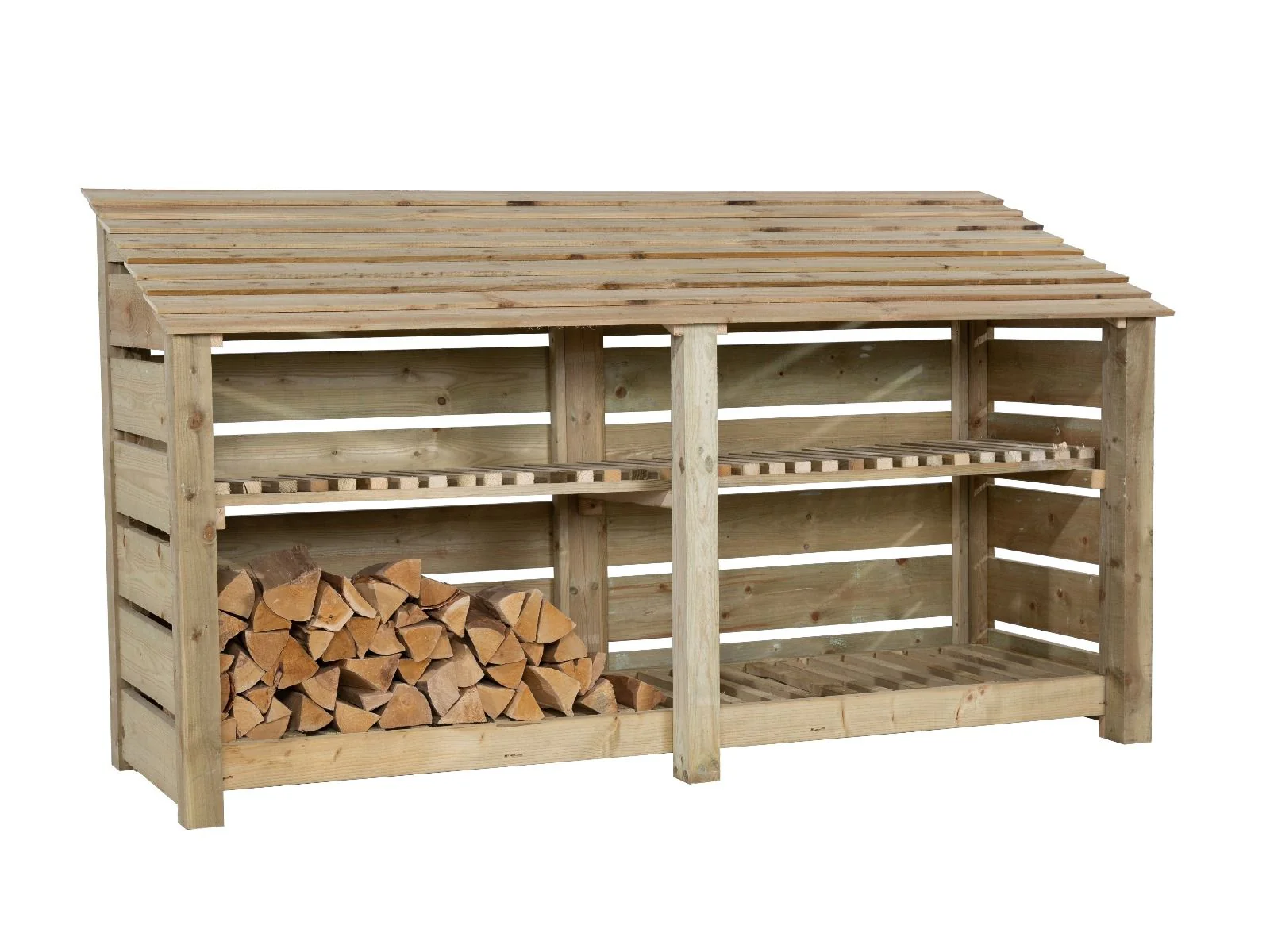 Slatted Wooden Log Store with Shelf W-227cm, H-126cm or 180cm, D-88cm - Image 6