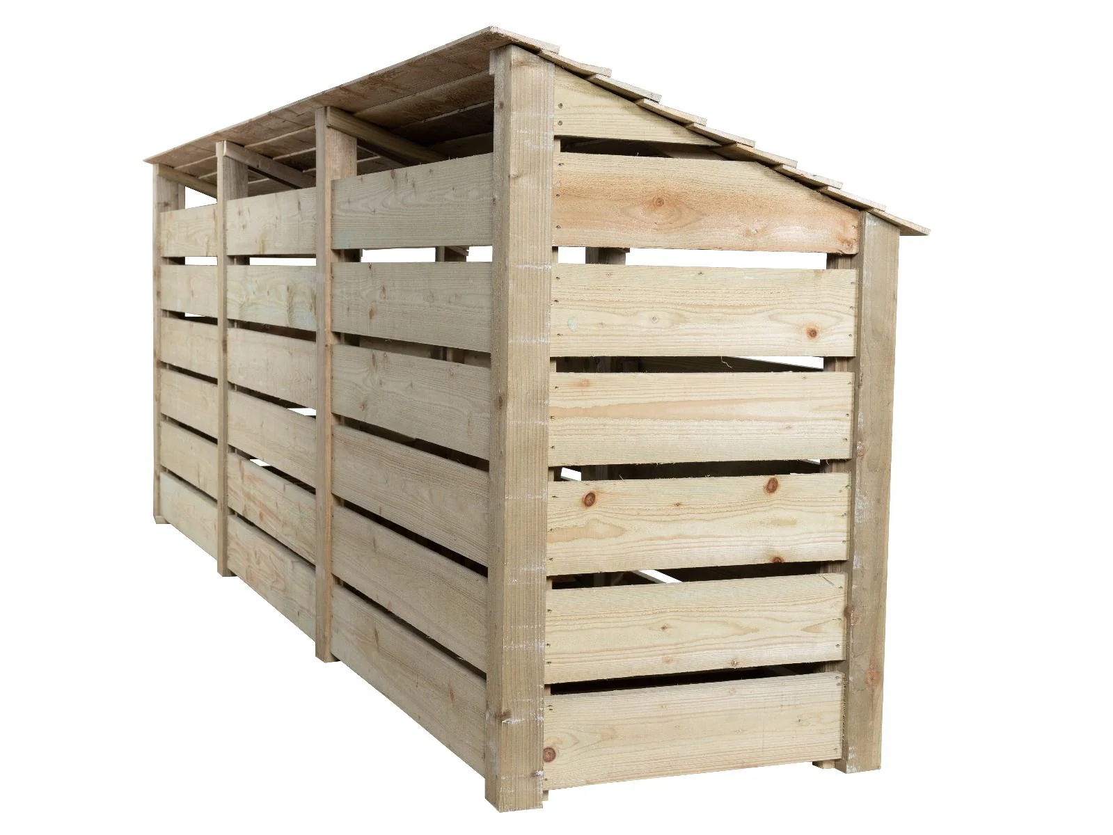 Slatted Wooden Log Store with Shelf W-335cm, H-126cm or 180cm, D-88cm - Image 5