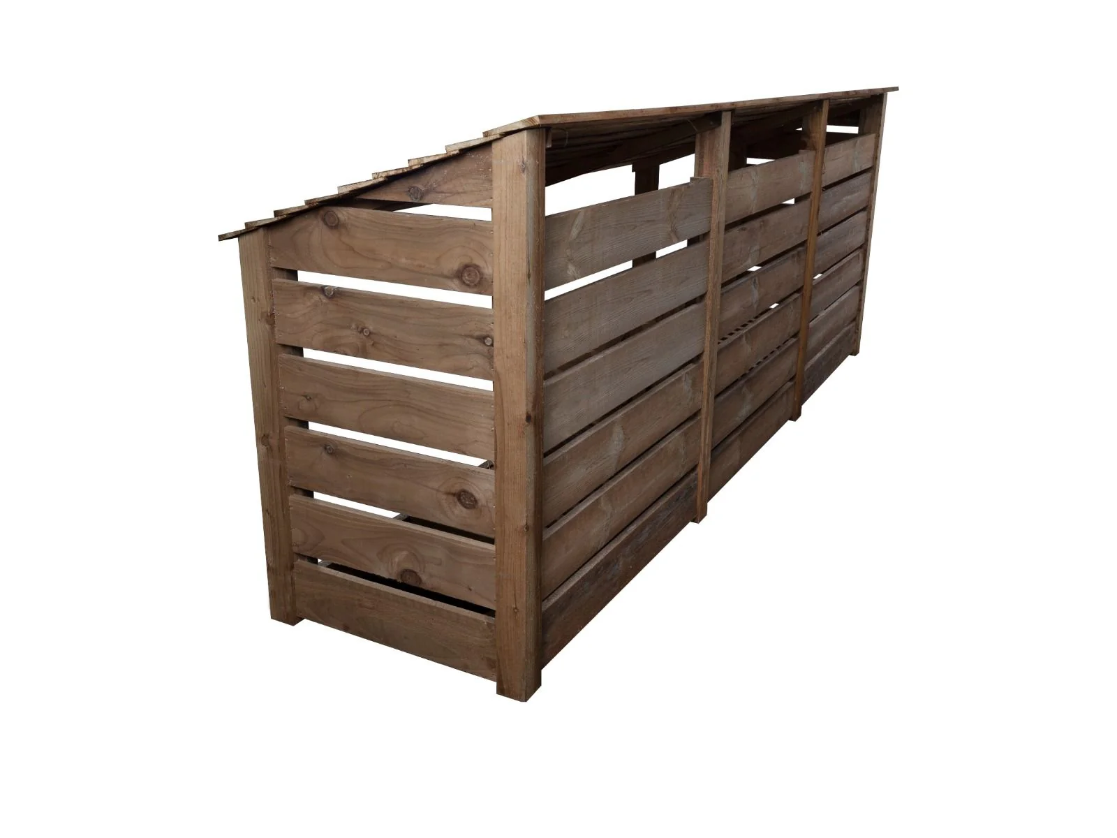 Slatted Wooden Log Store with Shelf W-335cm, H-126cm or 180cm, D-88cm - Brown Finish - Image 5