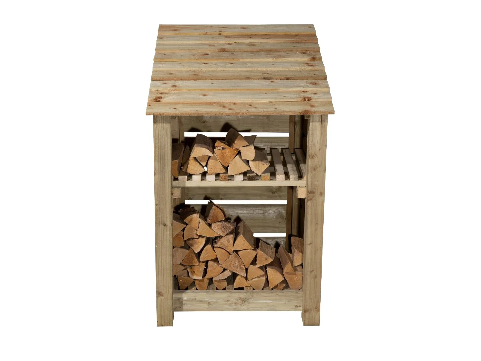 Slatted Wooden Log Store With Shelf W-79cm, H-126cm or 180cm, D-88cm - Image 5