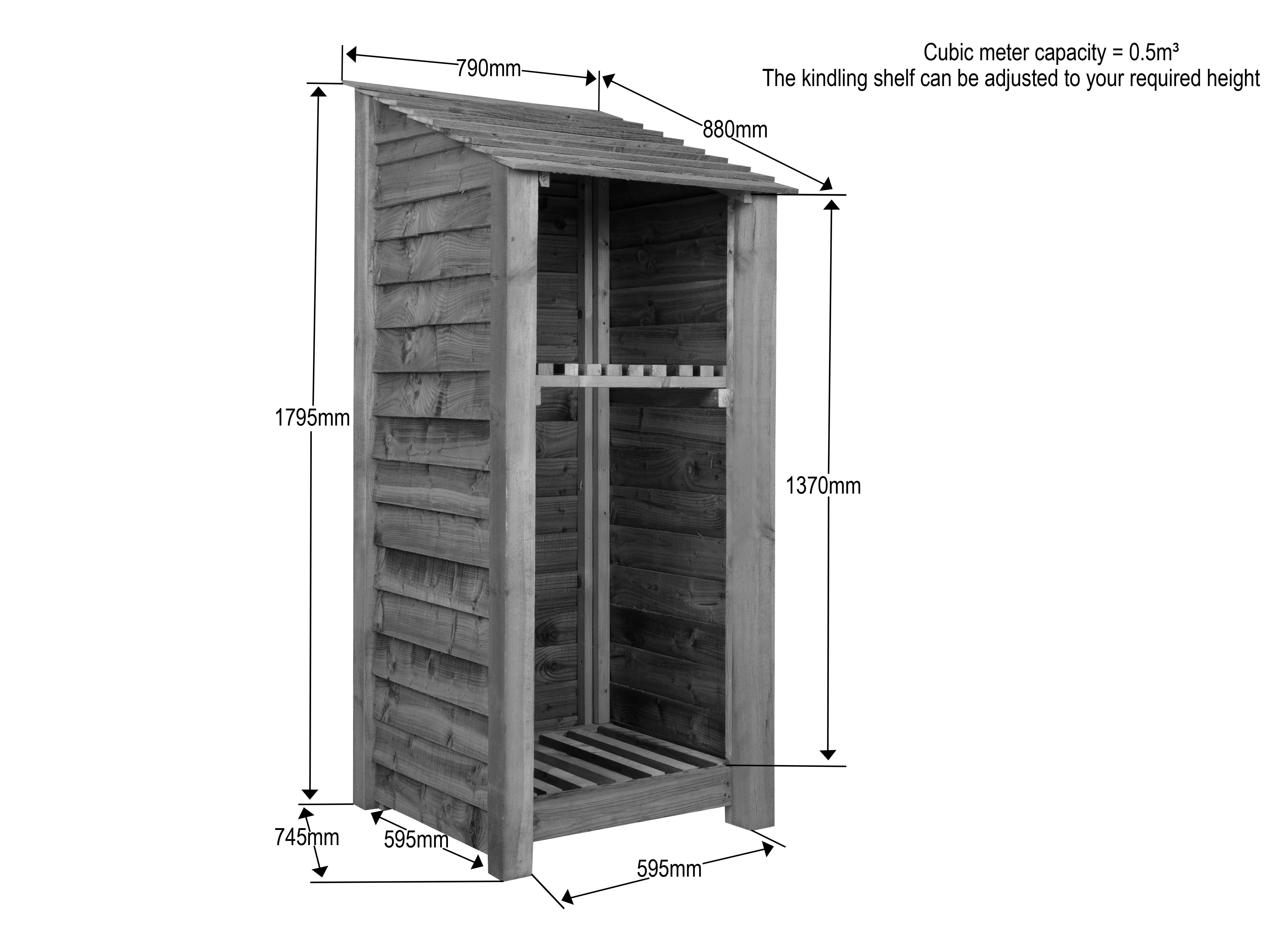 Slatted Wooden Log Store With Shelf W-79cm, H-126cm or 180cm, D-88cm - Image 6