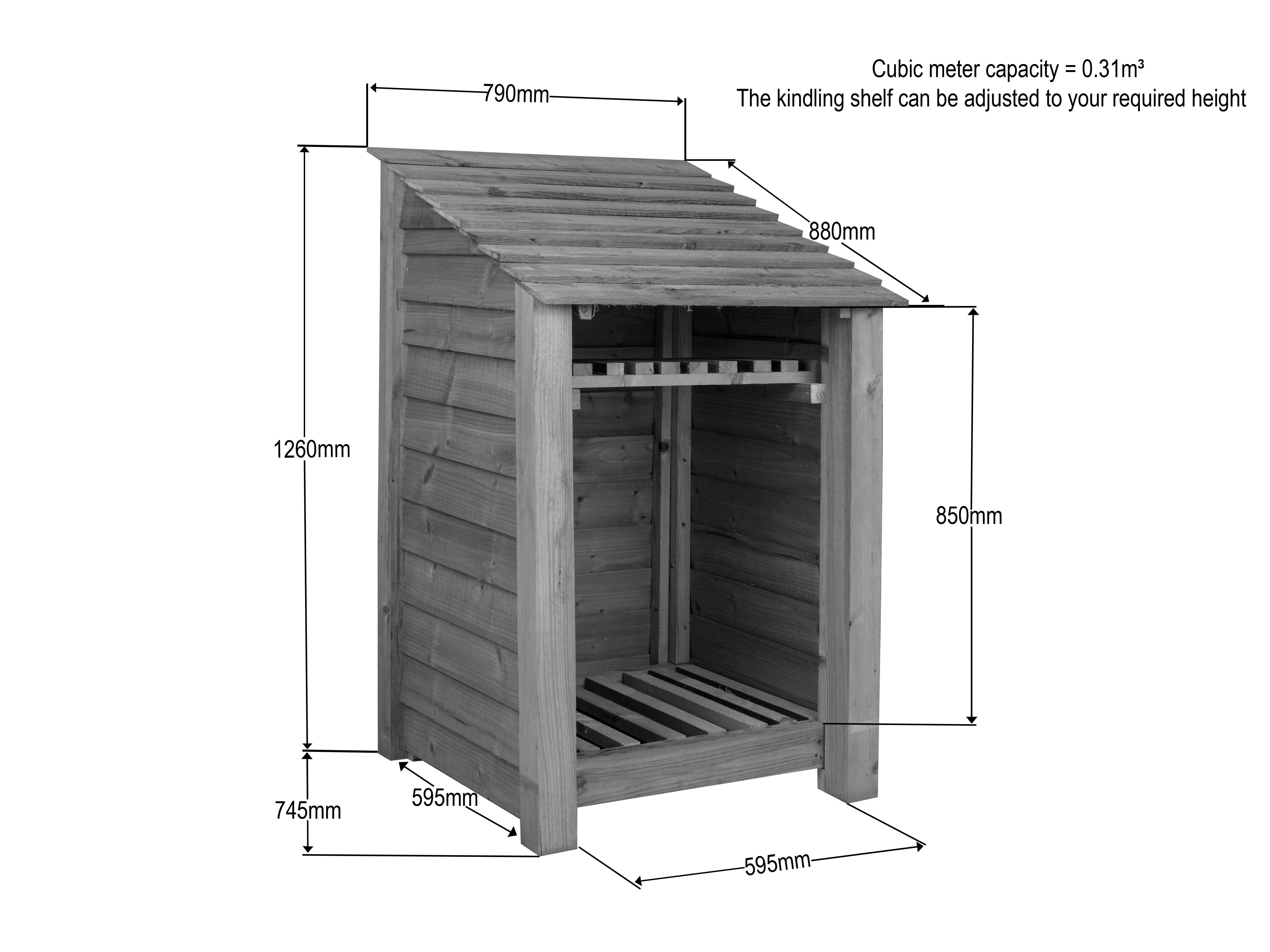 Slatted Wooden Log Store With Shelf W-79cm, H-126cm or 180cm, D-88cm - Image 7