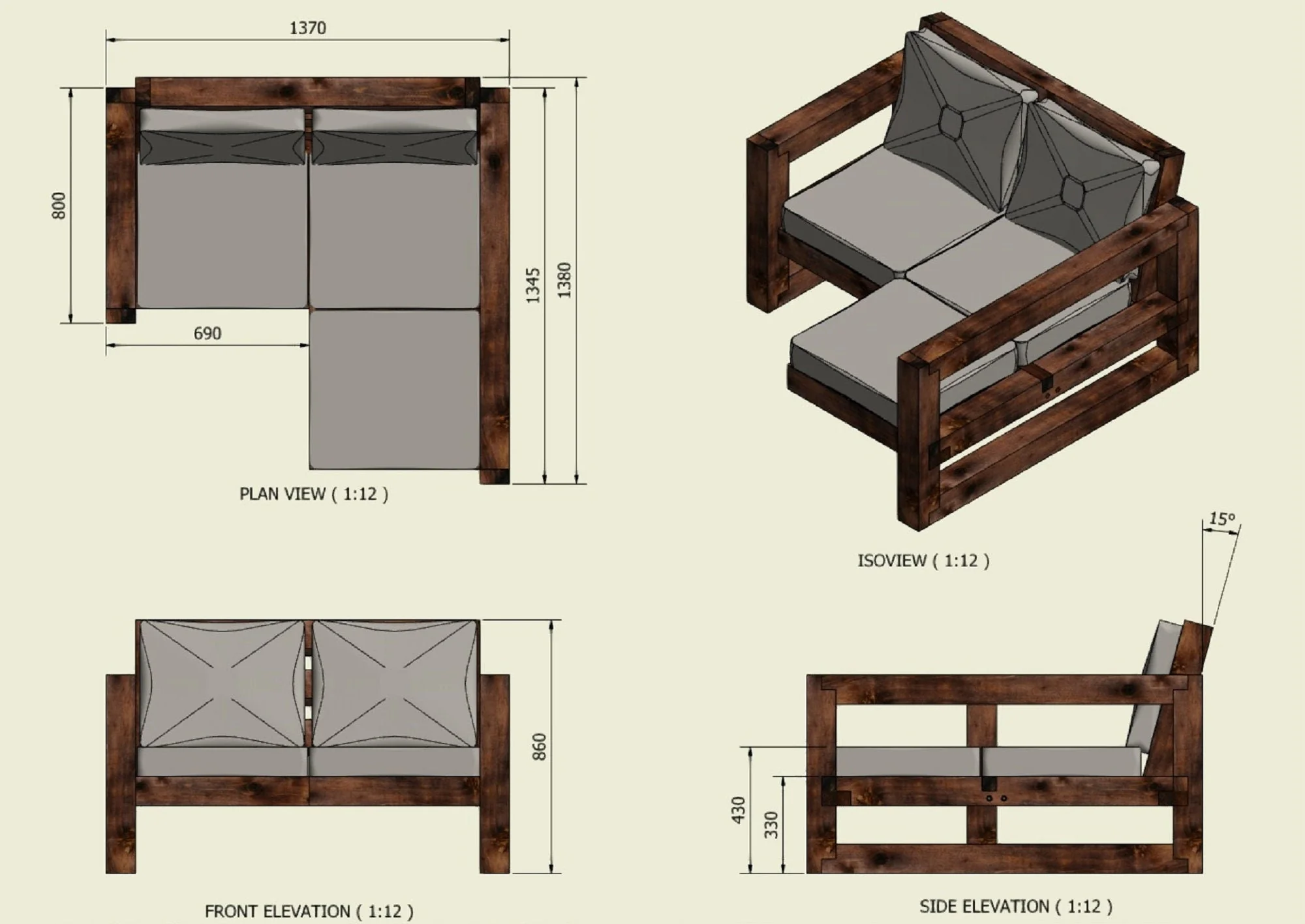Solid Wood Garden Sofa 2 seat with foot rest - Image 11