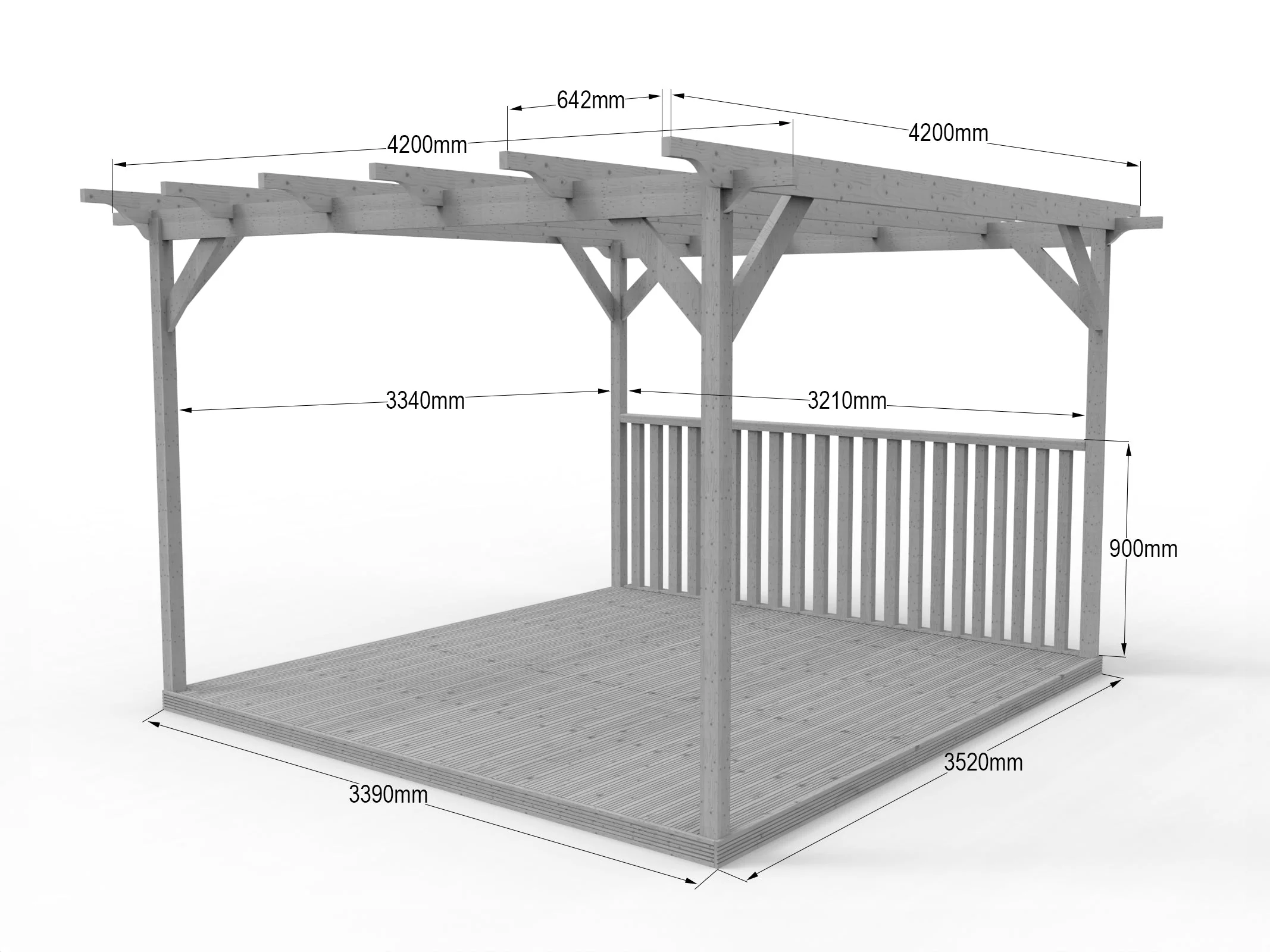 Square Pergola And Decking Kit With Two Side Balustrade - Image 7