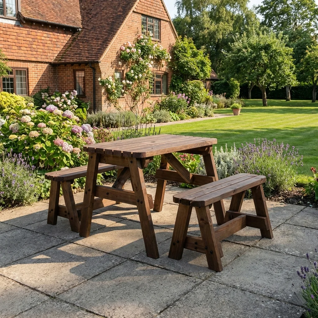 Victoria Rounded Picnic Table and Benches Set - Rustic Finish - Image 4