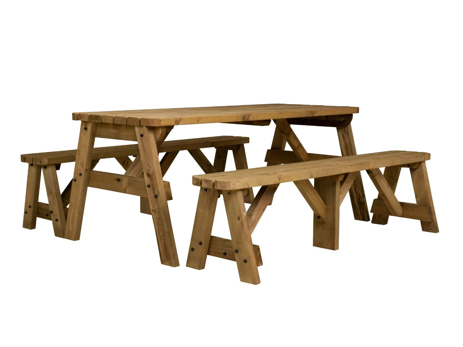 Victoria Rounded Picnic Table and Benches Set - Rustic Finish - Image 7