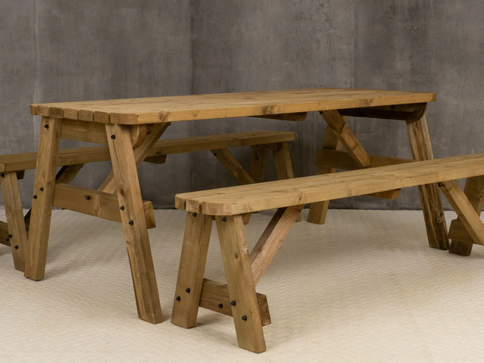 Victoria Rounded Picnic Table and Benches Set - Rustic Finish - Image 9