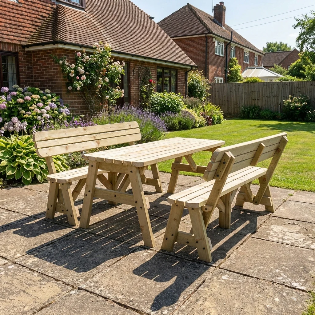 Victoria Rounded Picnic Table Benches Set With Backrest - Image 3