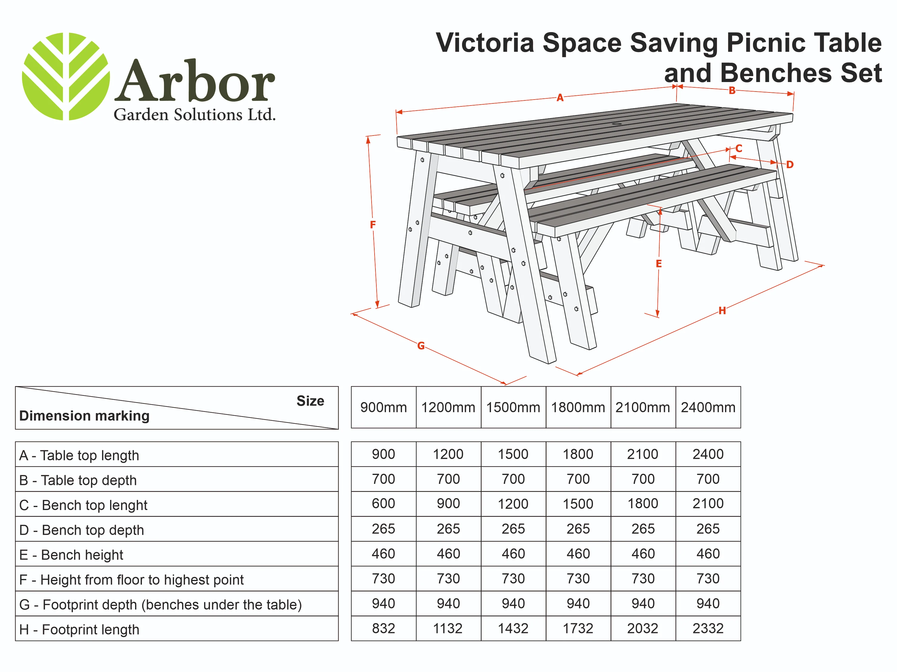 Victoria Space Saving Picnic Table and Benches Set - Rustic Finish - Image 2