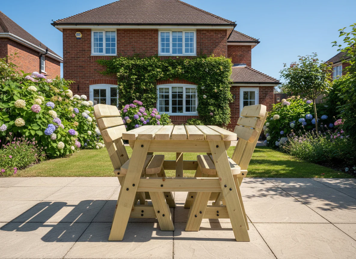 Victoria Space Saving Rounded Picnic Table and Benches Set With Backrest - Image 4