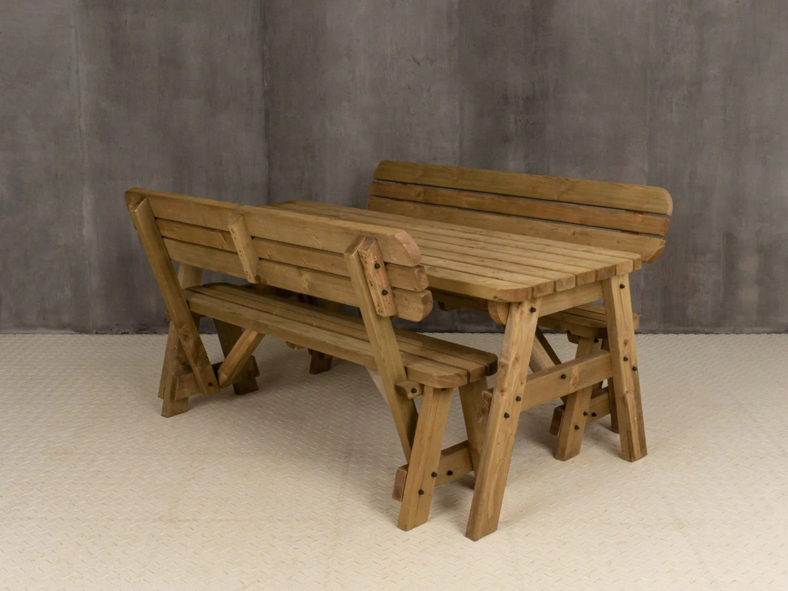 Victoria Space Saving Rounded Picnic Table and Bench Set With Backrest - Rustic Finish - Image 8