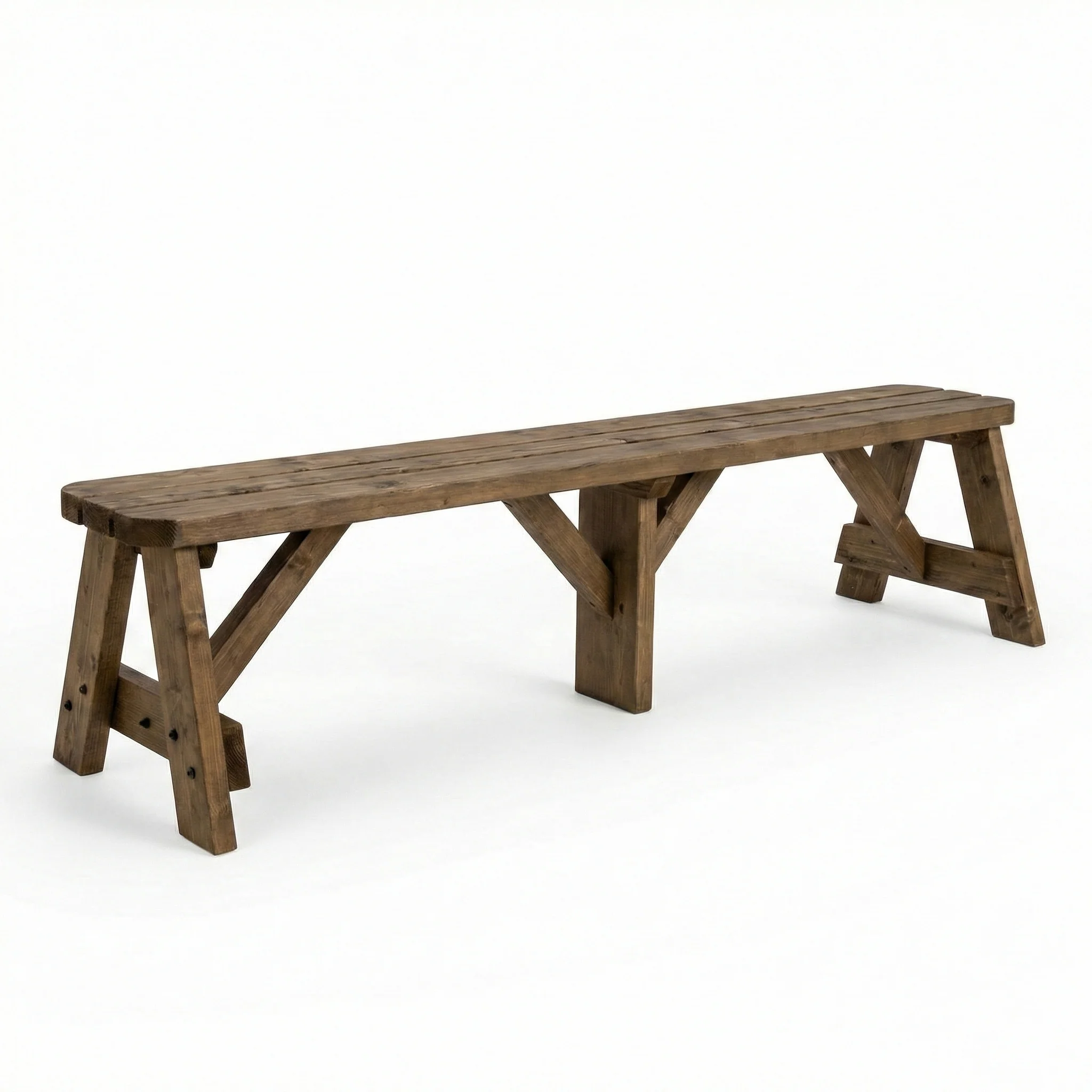 Victoria Wooden Garden Rounded Bench, Outdoor Fence Seat - Rustic Brown Finish