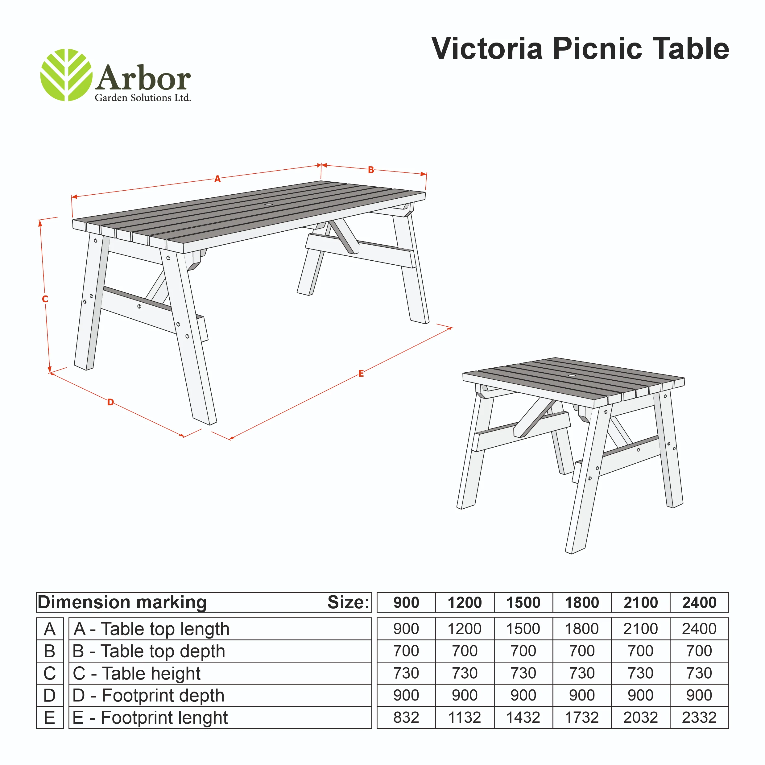 Victoria Wooden Garden Table, Outdoor Picnic Dining Desk - Rustic Finish - Image 2