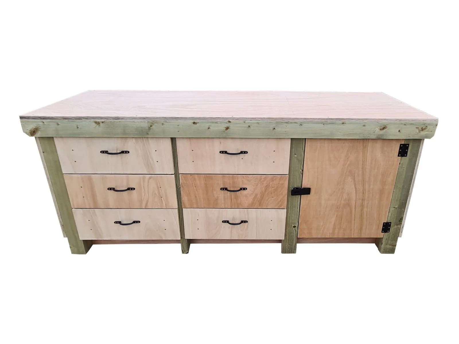 Wooden Eucalyptus hardwood top workbench, cabinet with lockable cupboard (V.3) double shelf - Image 5