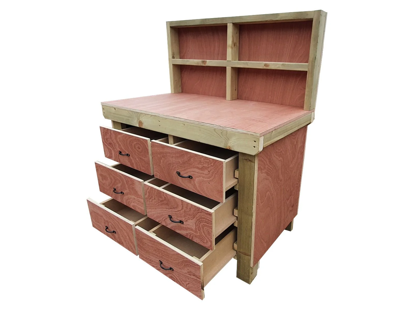 Wooden Eucalyptus Hardwood Top Workbench, Tool Cabinet With Drawers (V.2) With Back Panel - Image 10