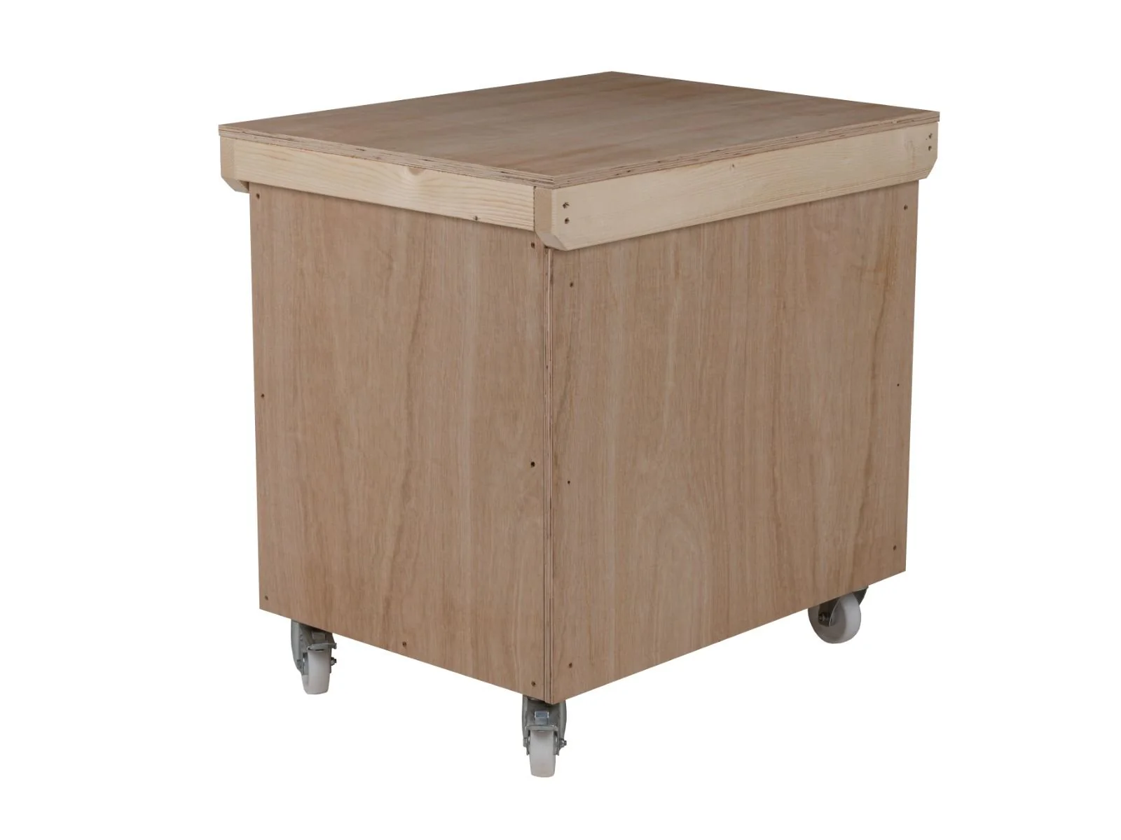 Wooden Eucalyptus hardwood top workbench with lockable cupboard (V.9) double shelf and wheels - Image 10