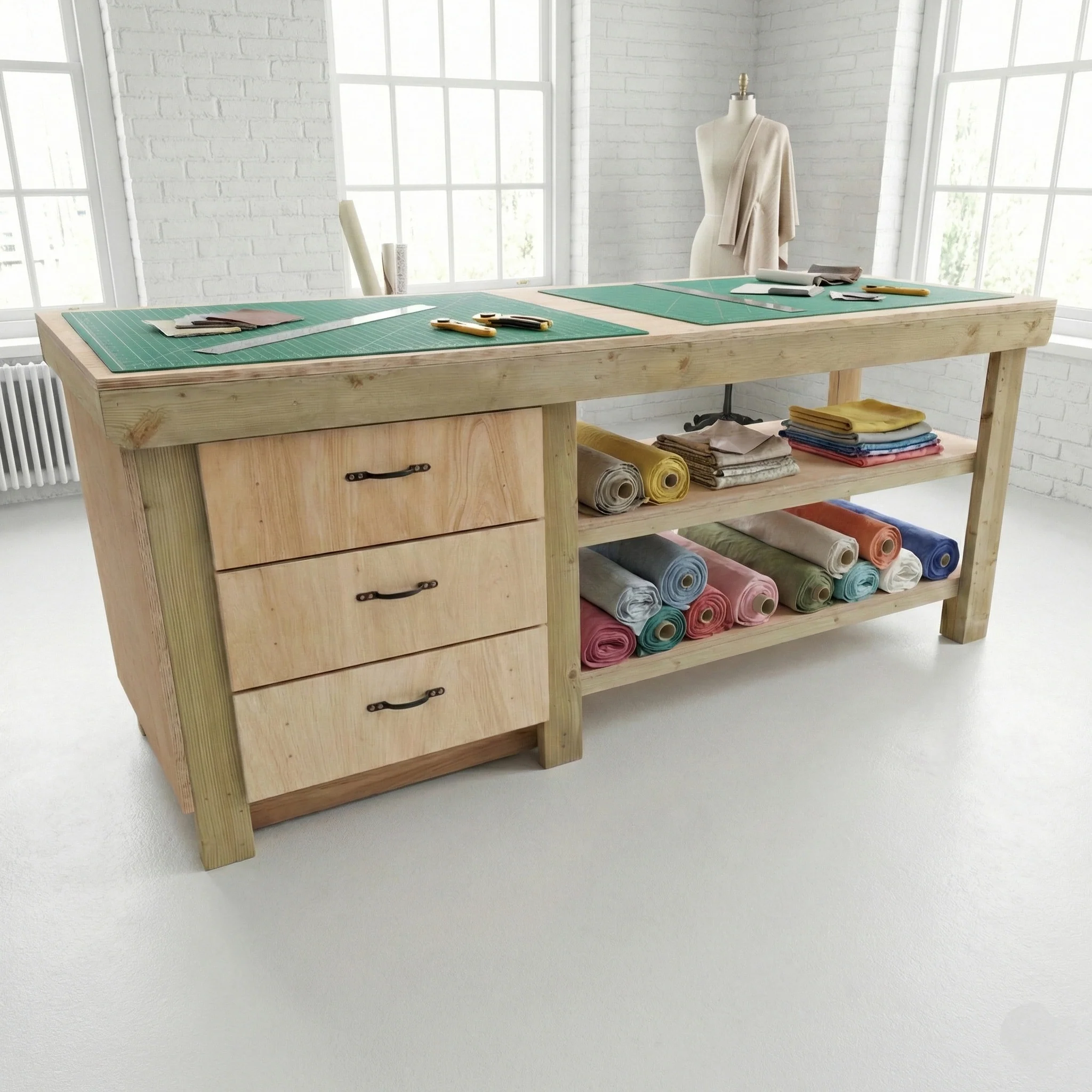 Wooden Eucalyptus top tool cabinet workbench with storage shelf (V.7) with double shelf - Image 5