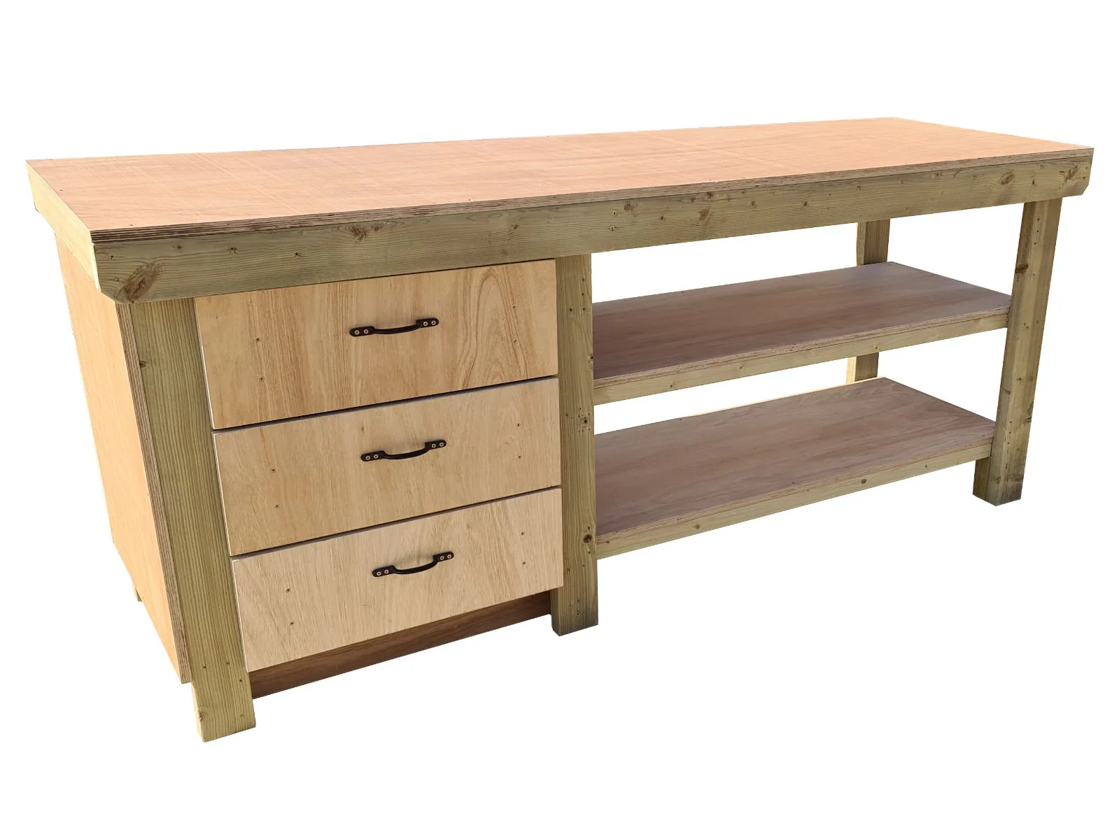 Wooden Eucalyptus top tool cabinet workbench with storage shelf (V.7) with double shelf - Image 6