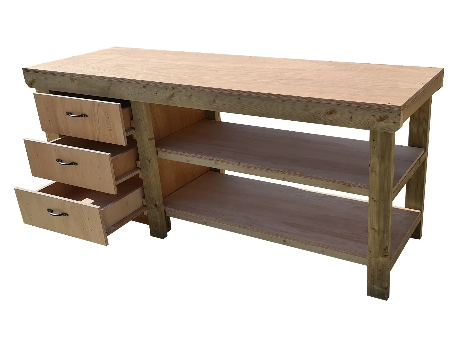 Wooden Eucalyptus top tool cabinet workbench with storage shelf (V.7) with double shelf - Image 8