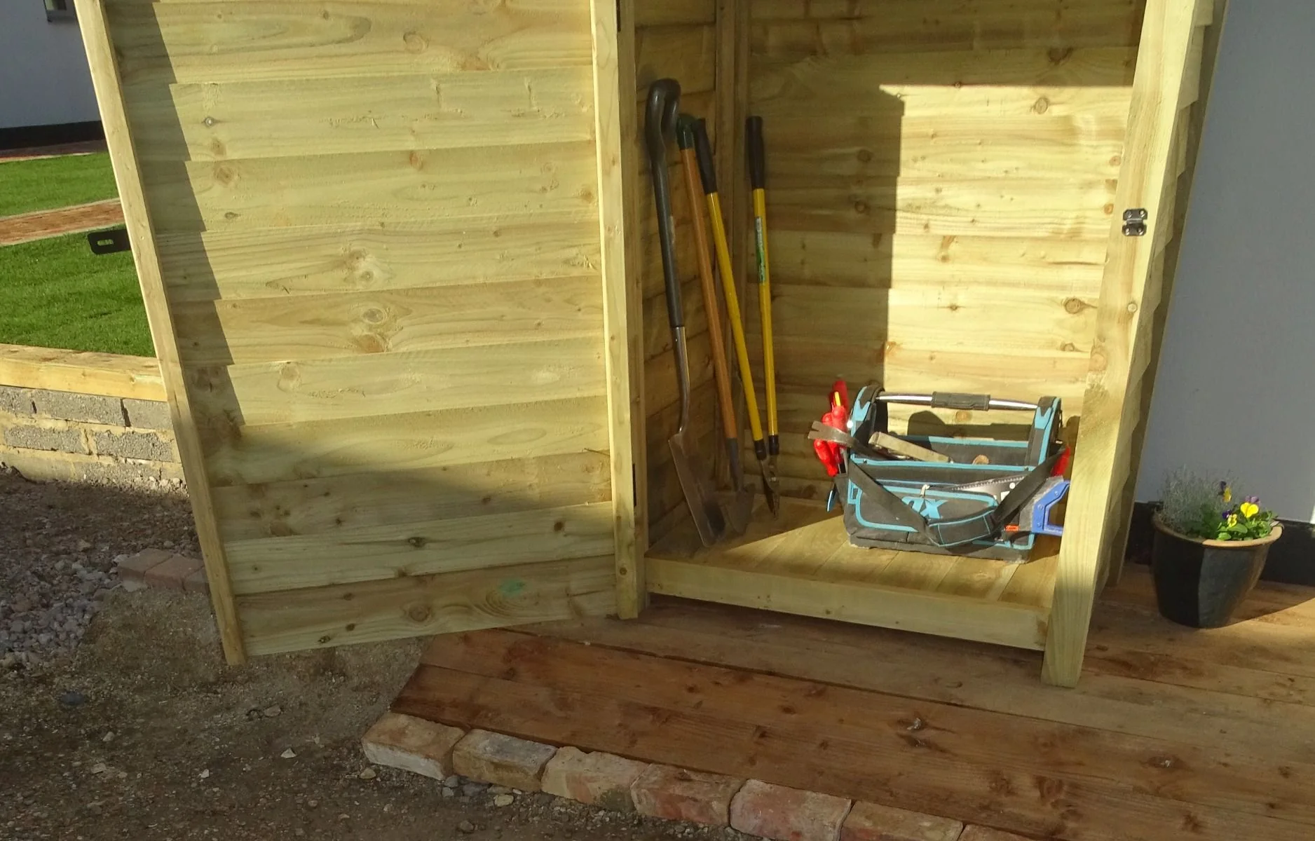 Wooden Garden Tool Storage (Roof Sloping Back) W-119cm, H-126cm or 180cm, D-88cm - Image 4