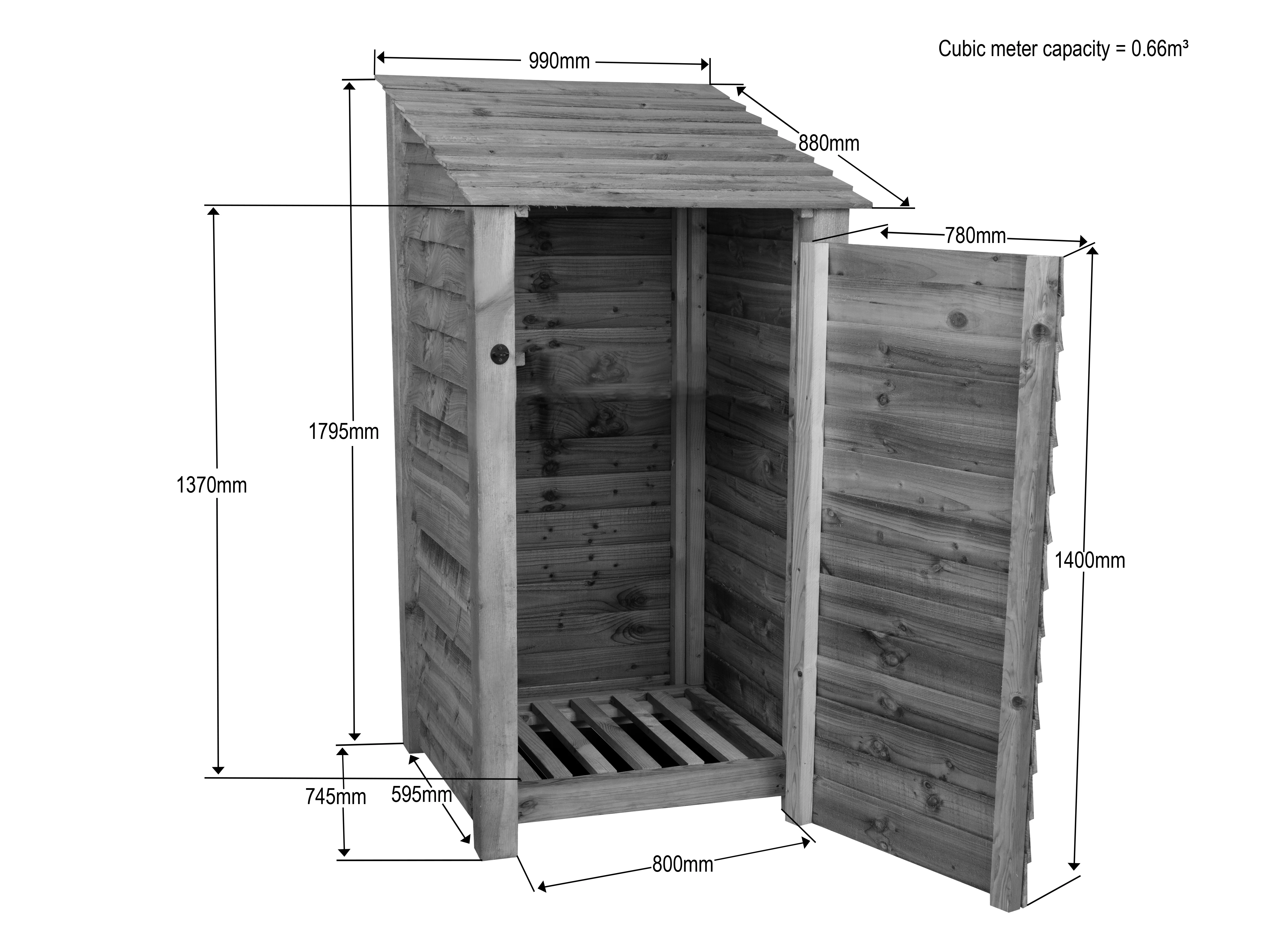 Wooden Garden Tool Storage W-99cm, H-126cm or 180cm, D-88cm - Brown Finish - Image 8