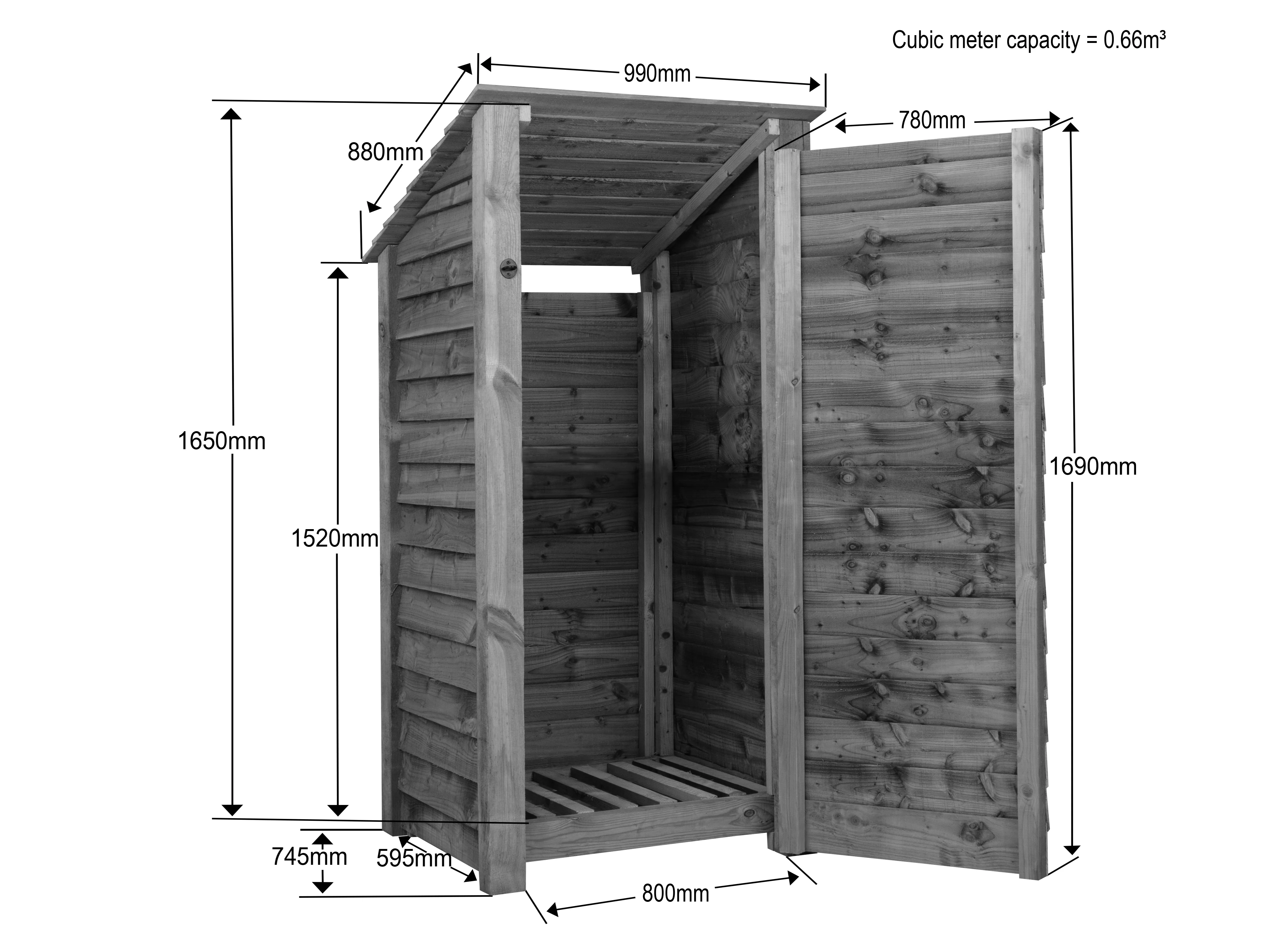 Wooden Garden Tool Storage with Shelf (Roof Sloping Back) W-99cm, H-126cm or 180cm, D-88cm - Image 10