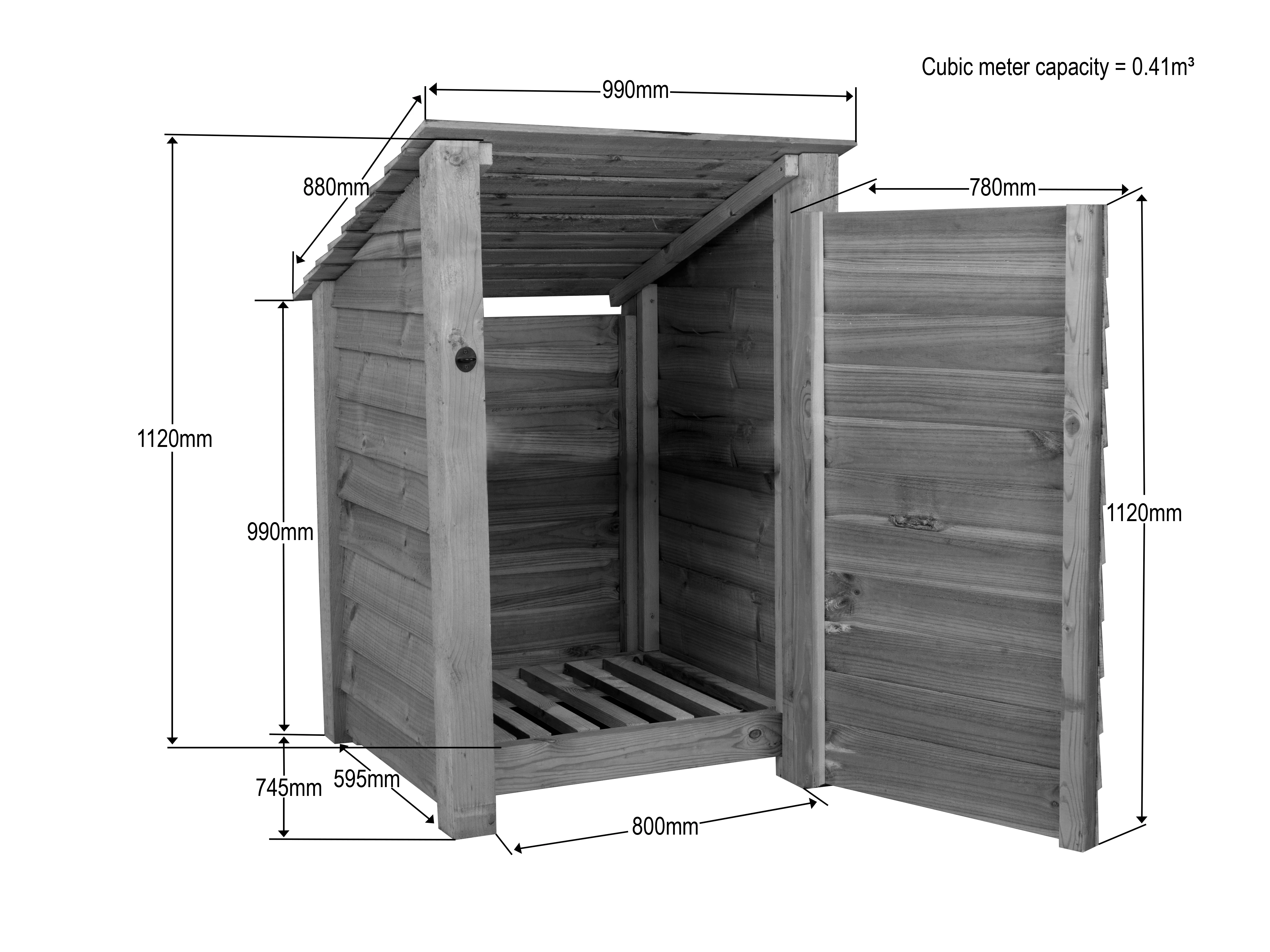Wooden Garden Tool Storage with Shelf (Roof Sloping Back) W-99cm, H-126cm or 180cm, D-88cm - Image 9