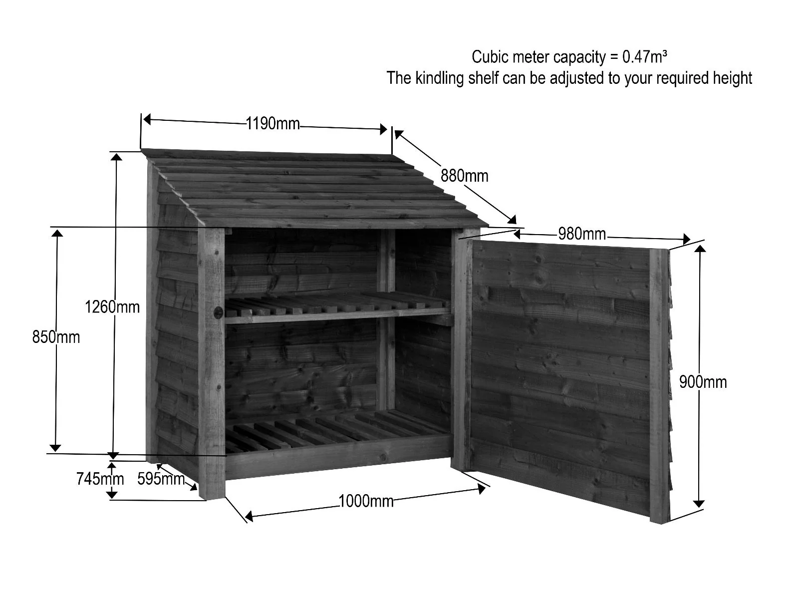 Wooden Garden Tool Storage with Shelf W-119cm, H-126cm or 180cm, D-88cm - Image 7