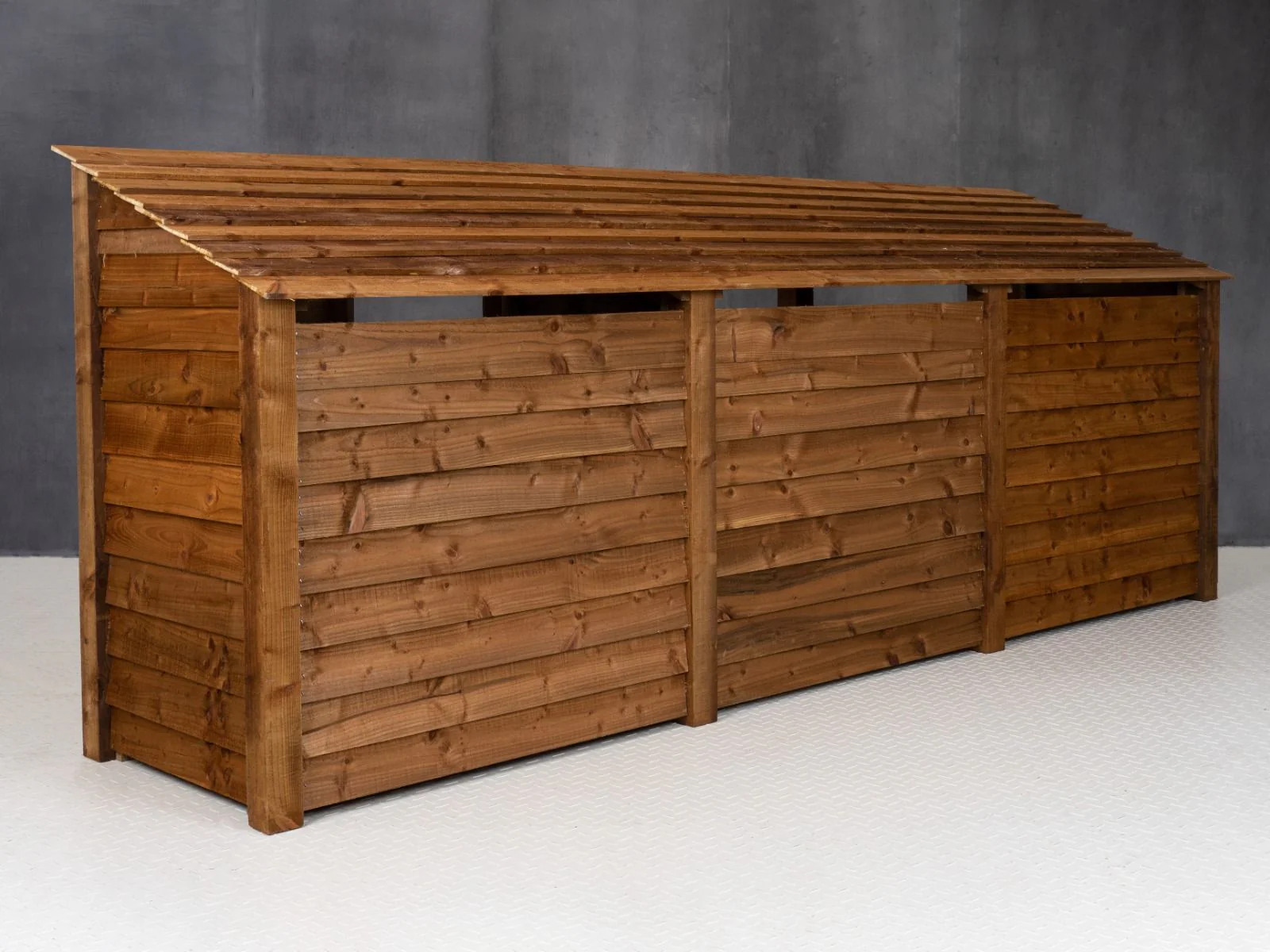 Wooden Garden Tool Storage (Roof Sloping Back) W-335cm, H-126cm or 180cm, D-88cm - Brown Finish - Image 8