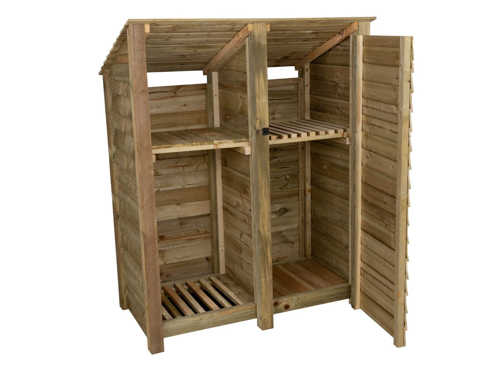 Wooden Garden Tool Storage (Roof Sloping Back) with Shelf W-146cm, H-126cm or 180cm, D-88cm - Image 2